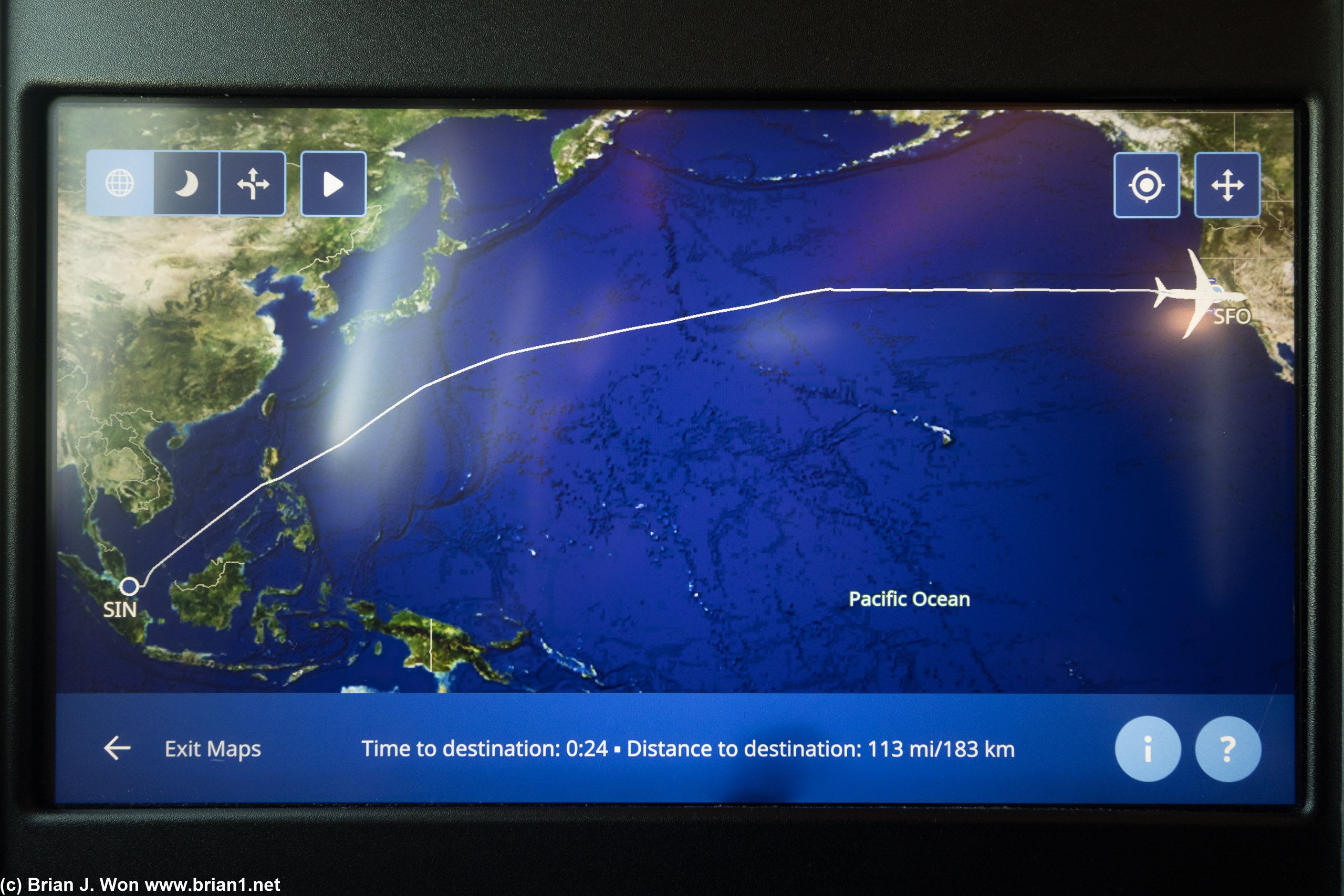 8,476 miles flown per in-flight map, 8,642 miles per Flightaware.