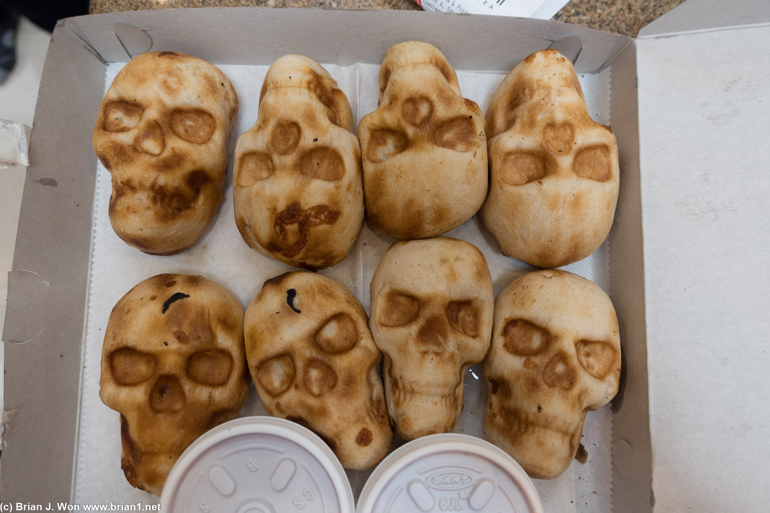 Mara brought pizza skulls. They were good but very cheesy.