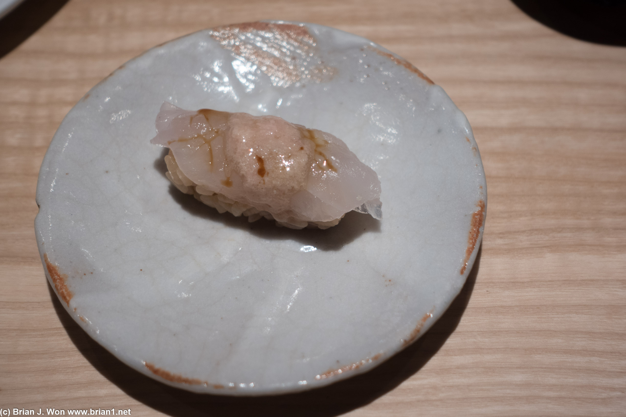 Kawahagi (triggerfish) served traditionally, with its own liver.