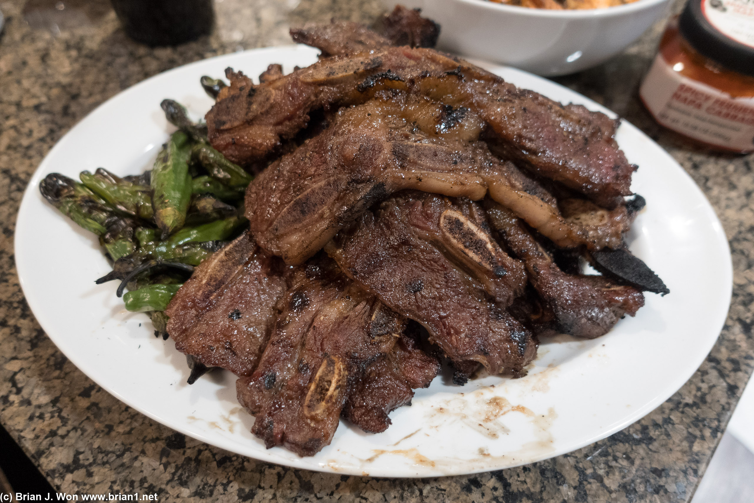 Chris grilled galbi and shishito peppers for dinner #1.