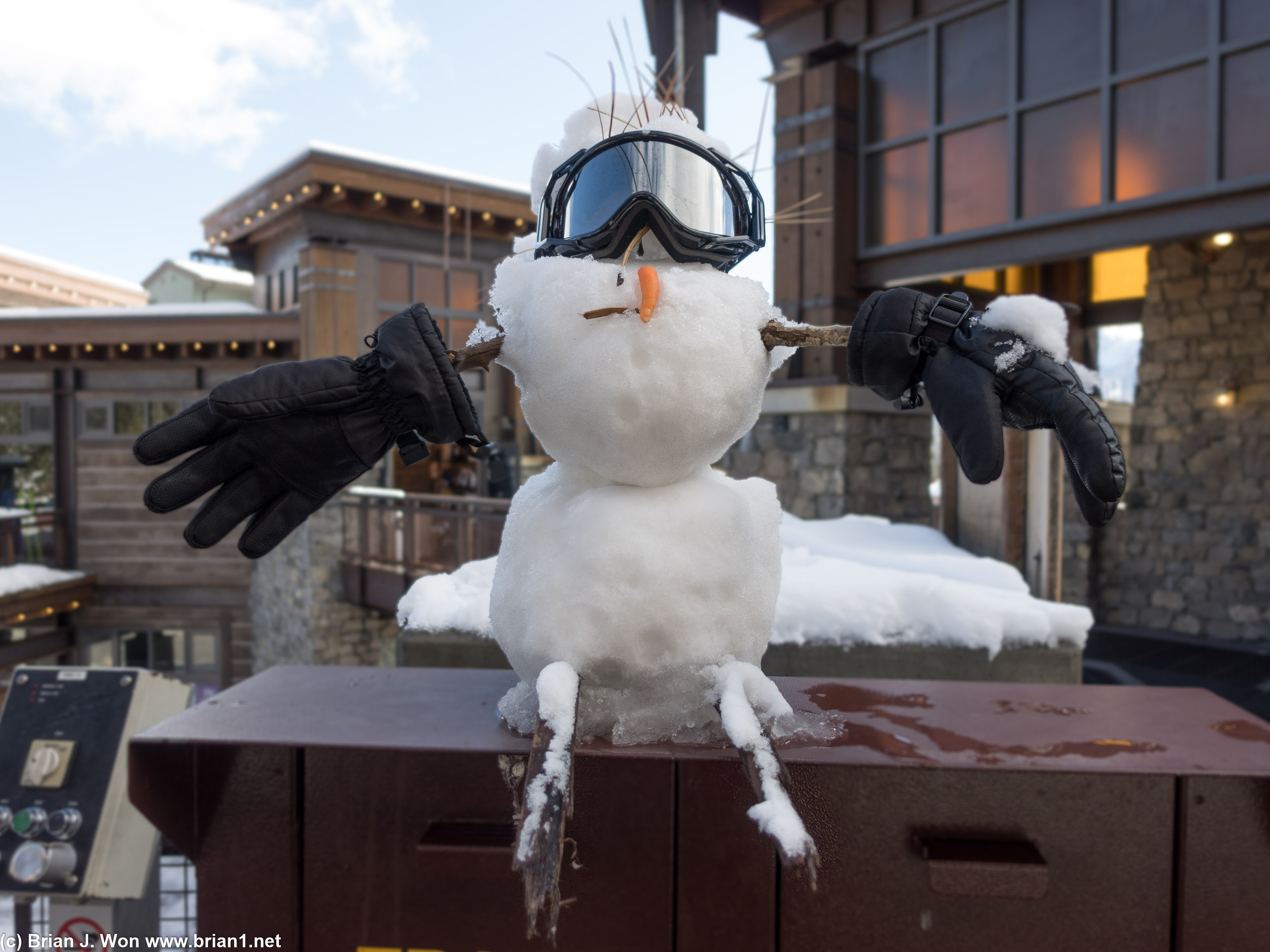 Gondola operator built a snowman.