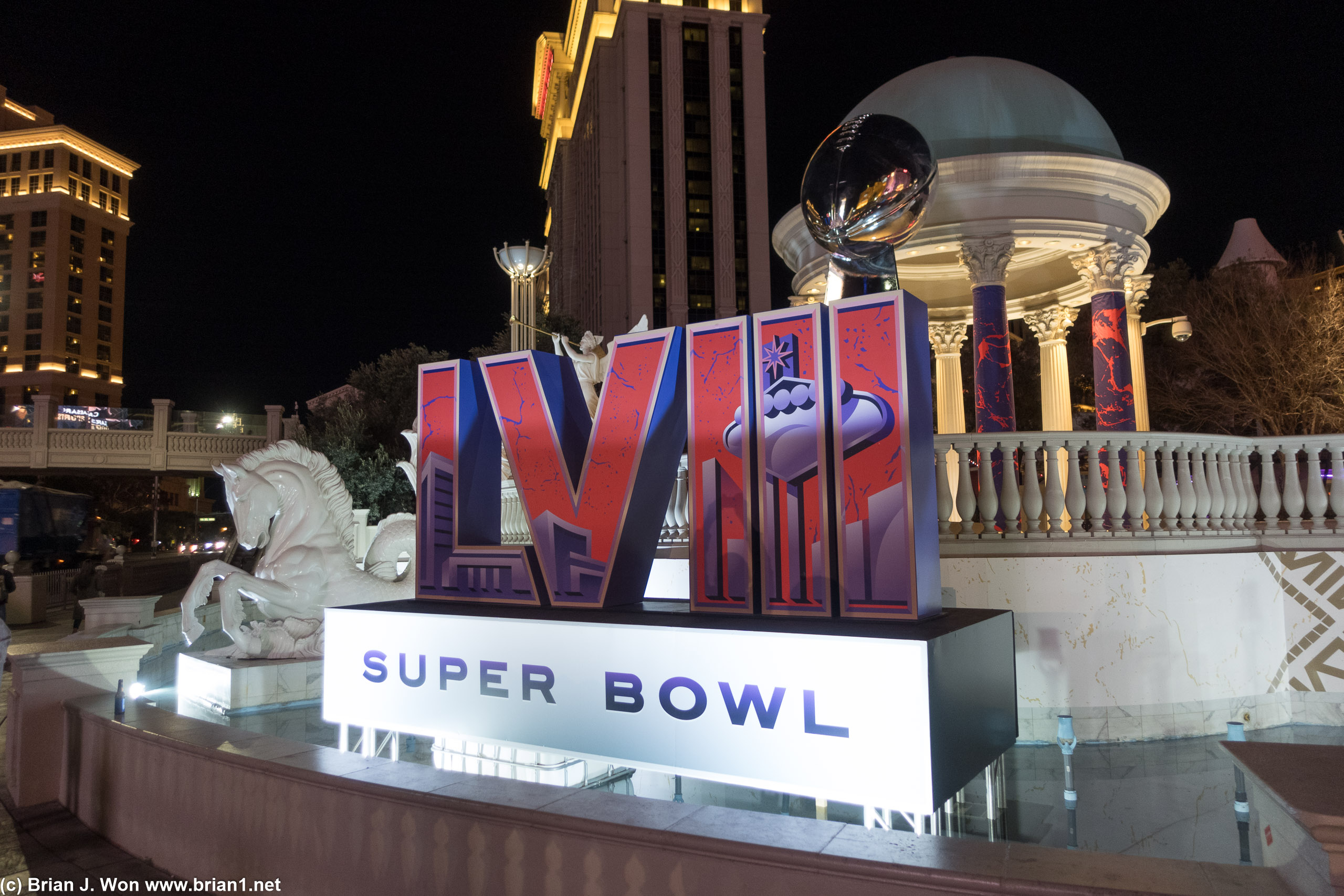 Super Bowl LVIII decorations at Caesar's.