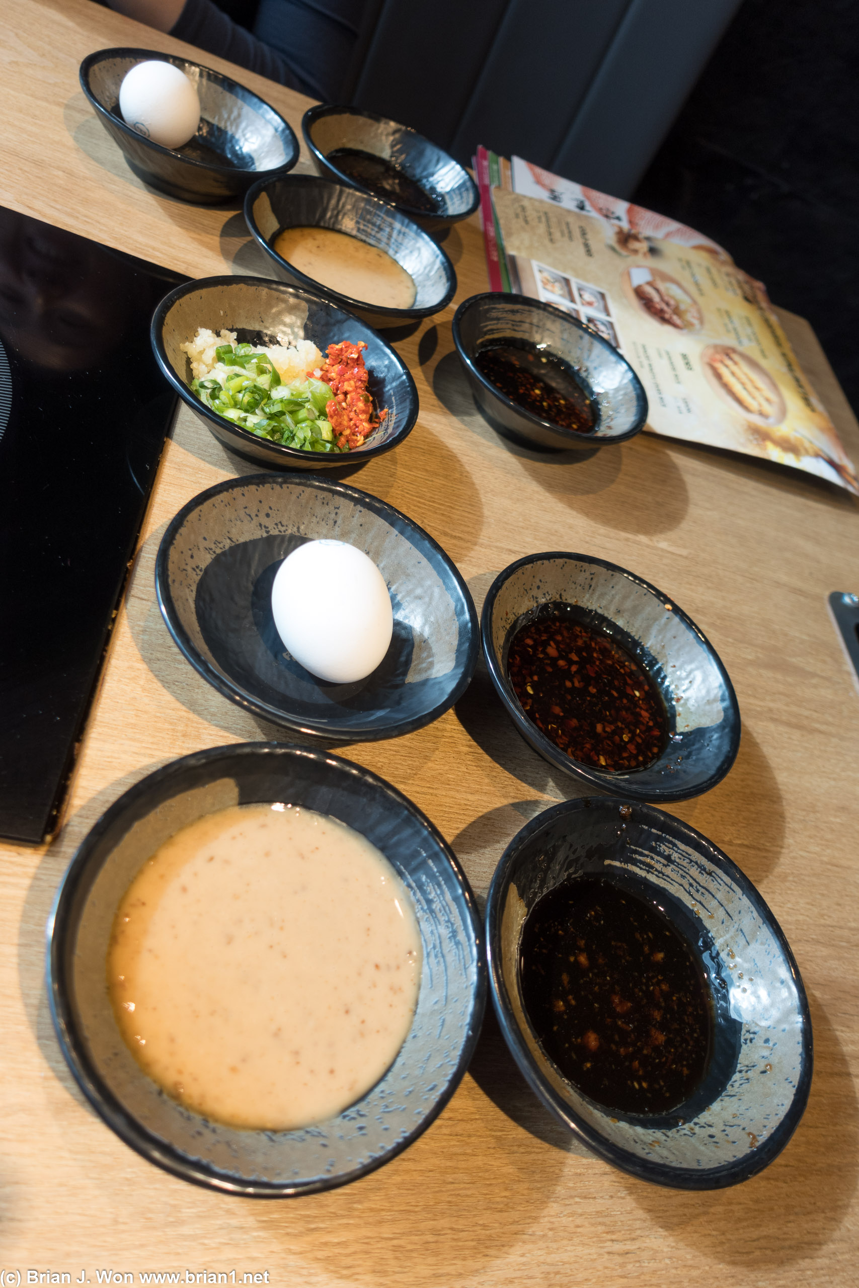 Full spread of dipping sauces.