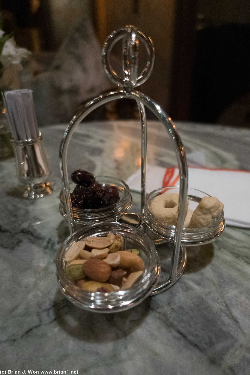 Bar snacks. Nuts, olives, crackers.