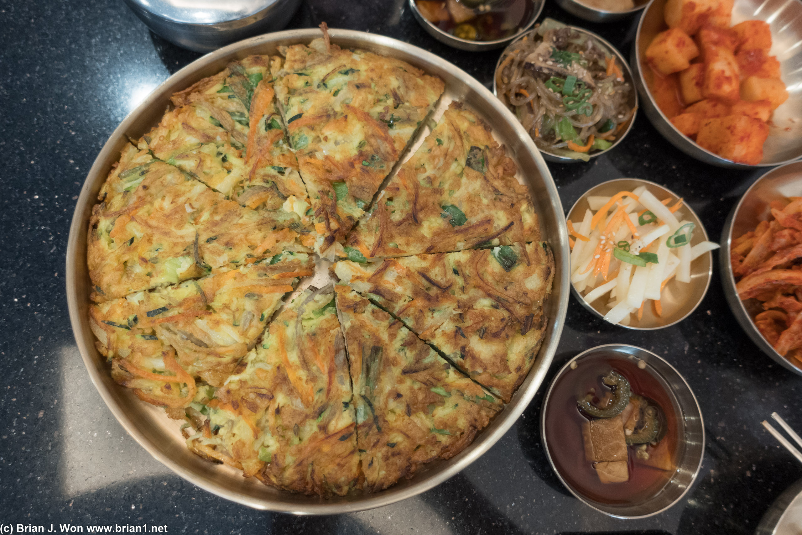 Buchimgae (Korean pancake) was thick and substantial.