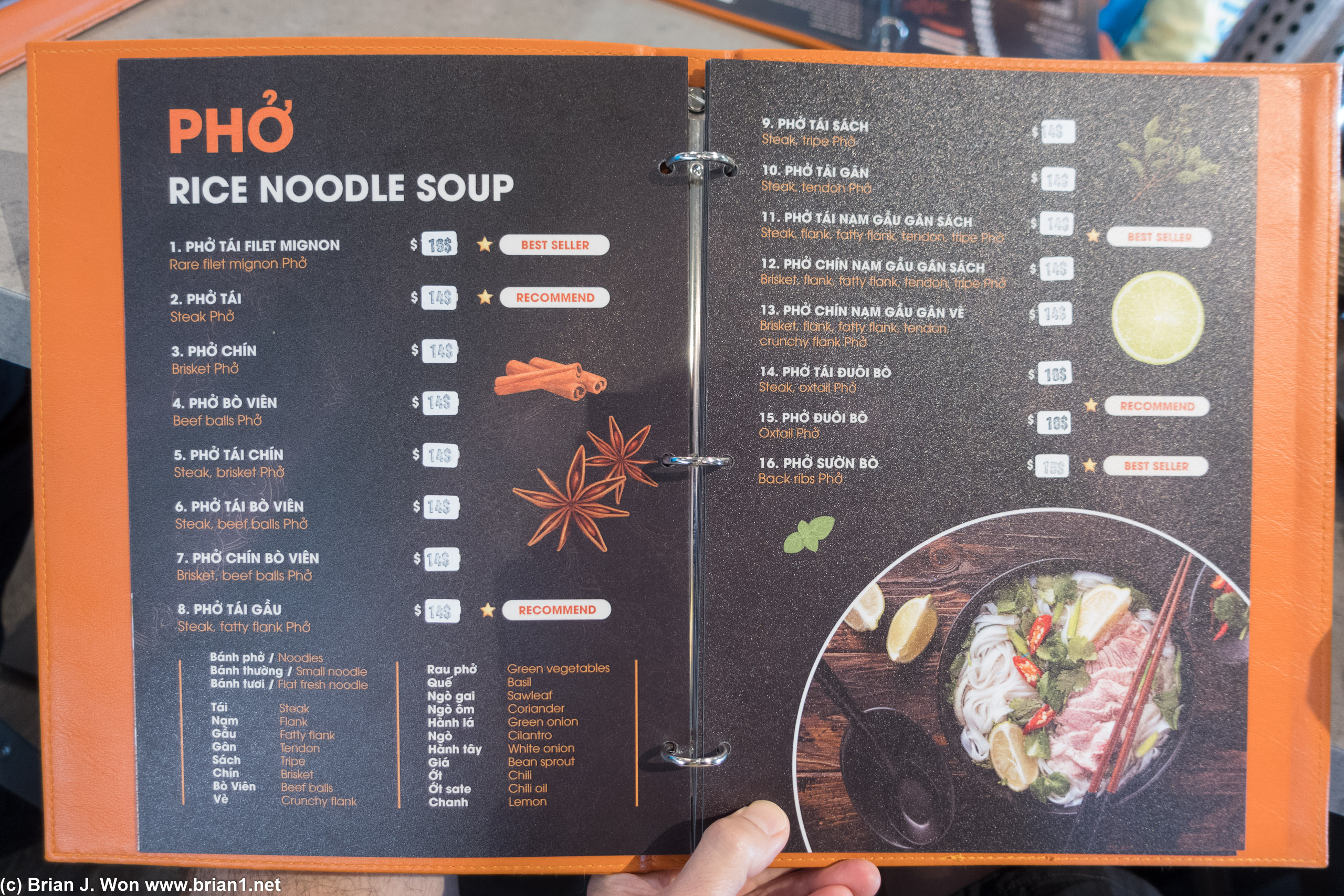 Menu at Pho Love 3.