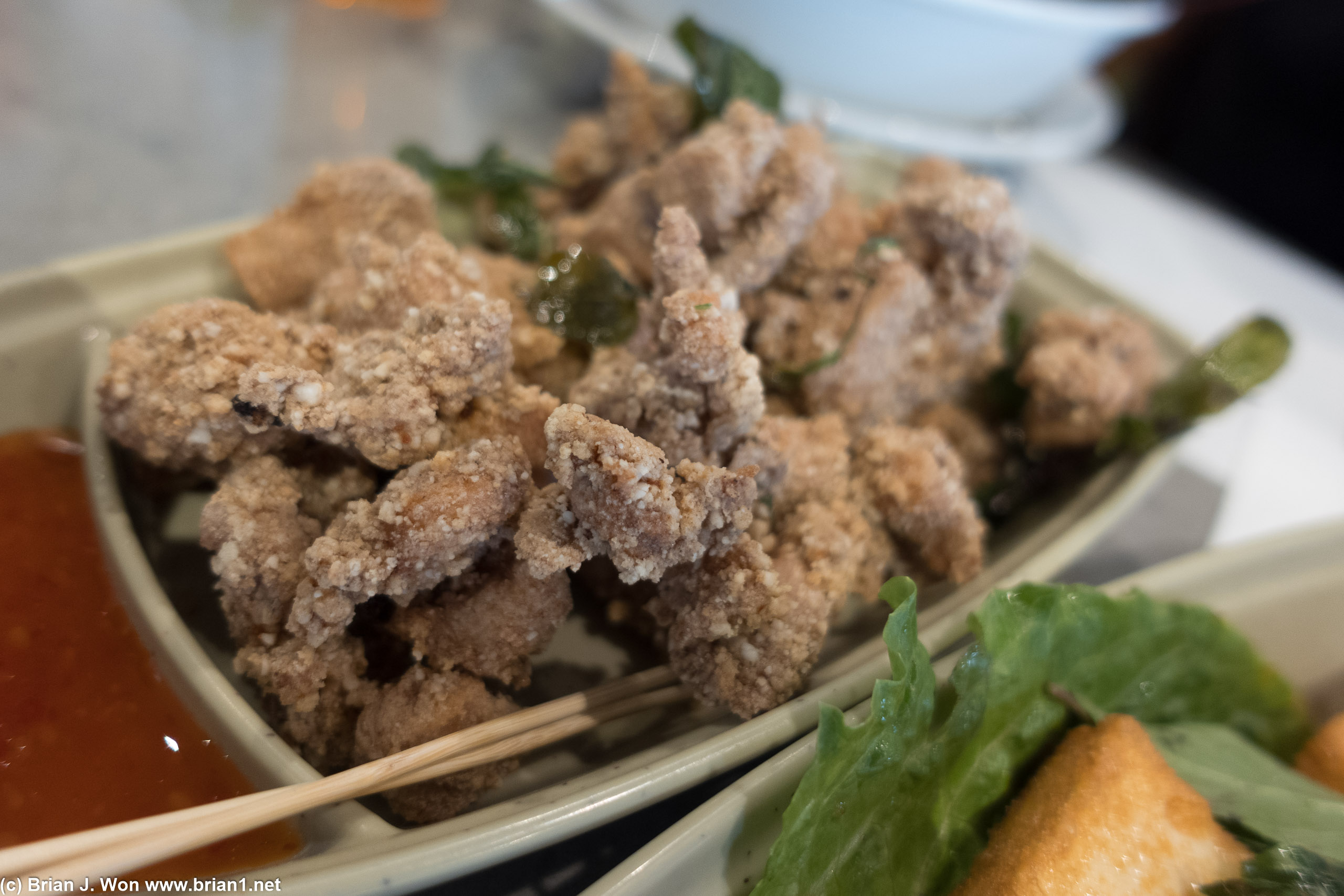 Popcorn chicken. Just okay. Stick to the Vietnamese items.