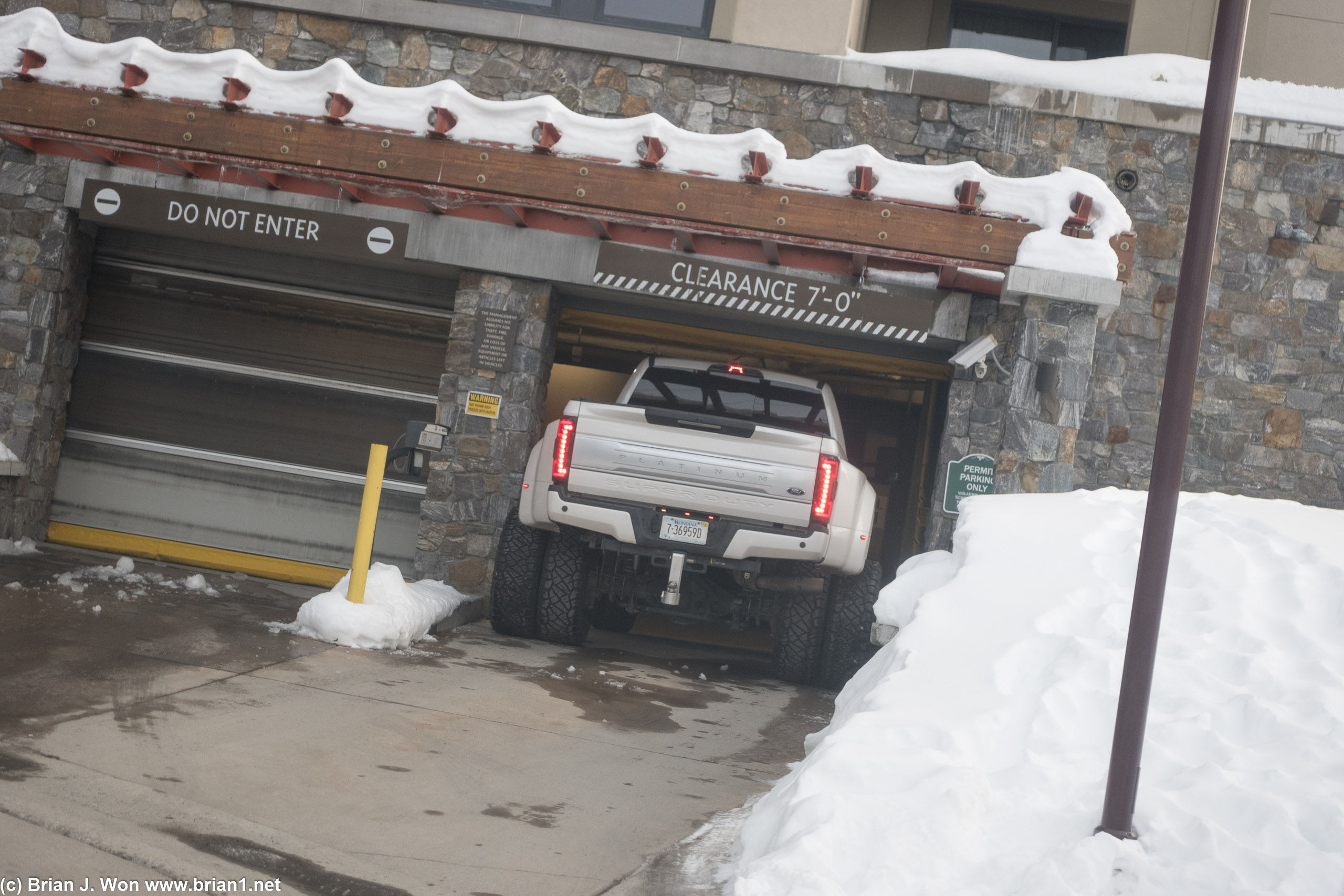 This ginormous F-250 Platinum dually just barely fit into the garage.