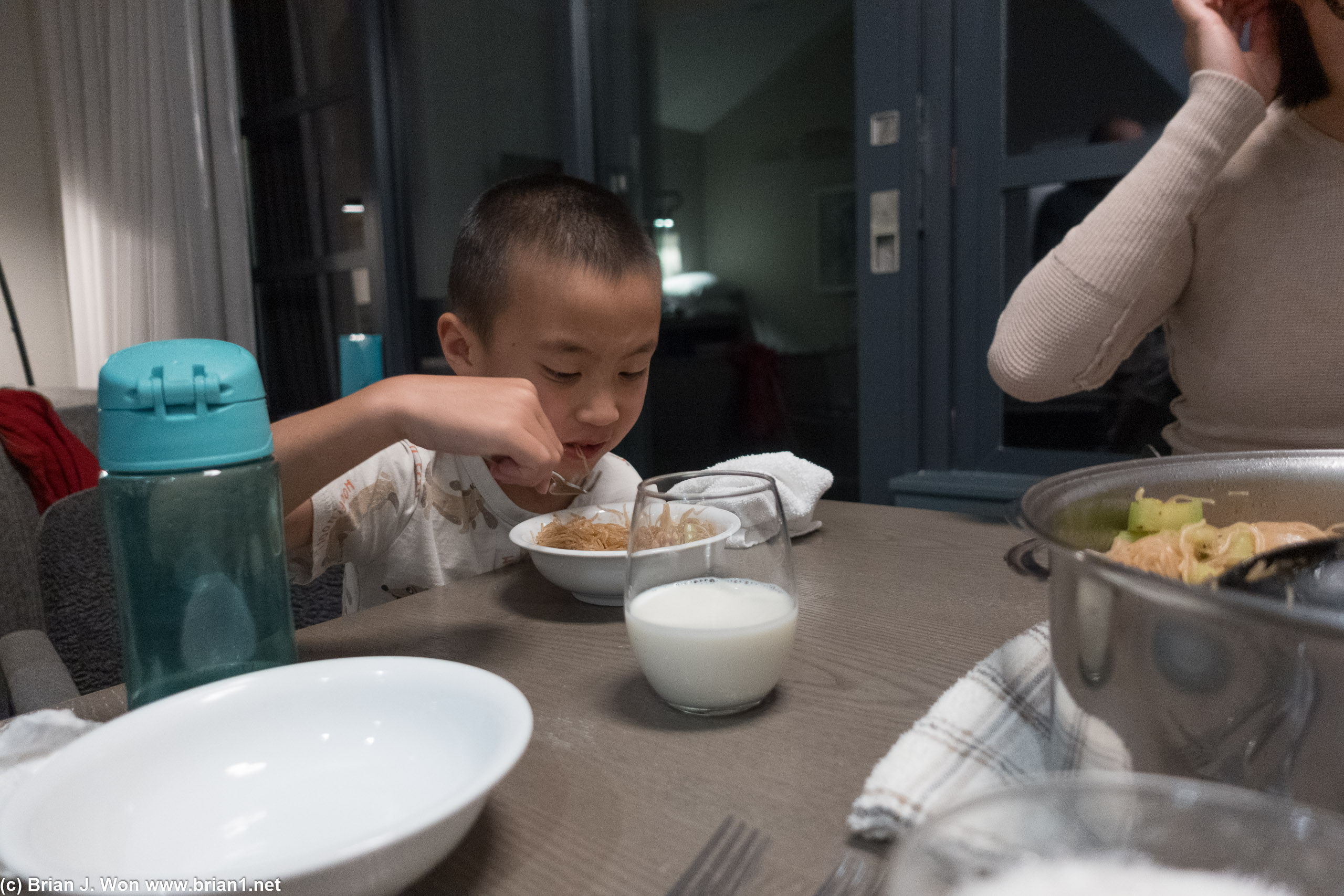 Lucas chowing down.