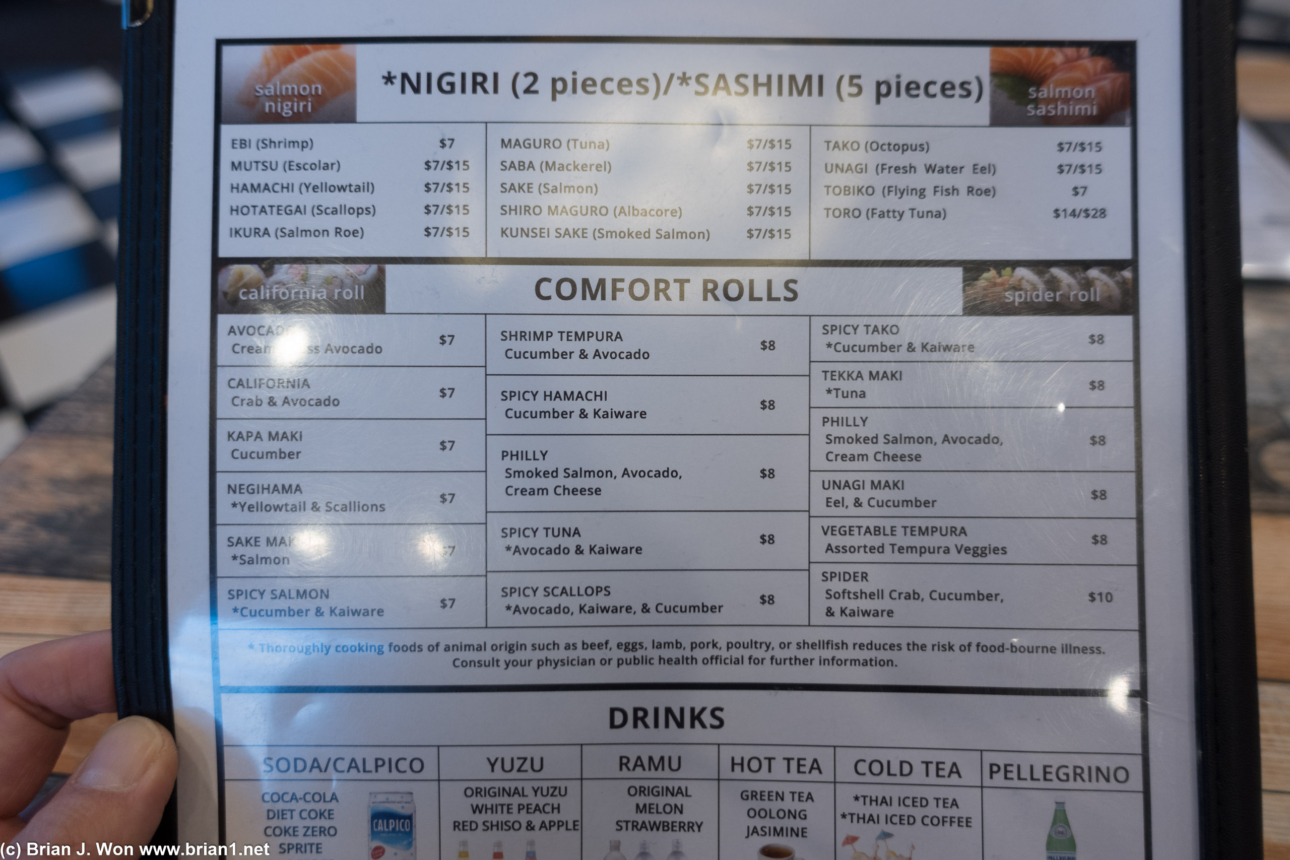 Menu at Toro Ramen.