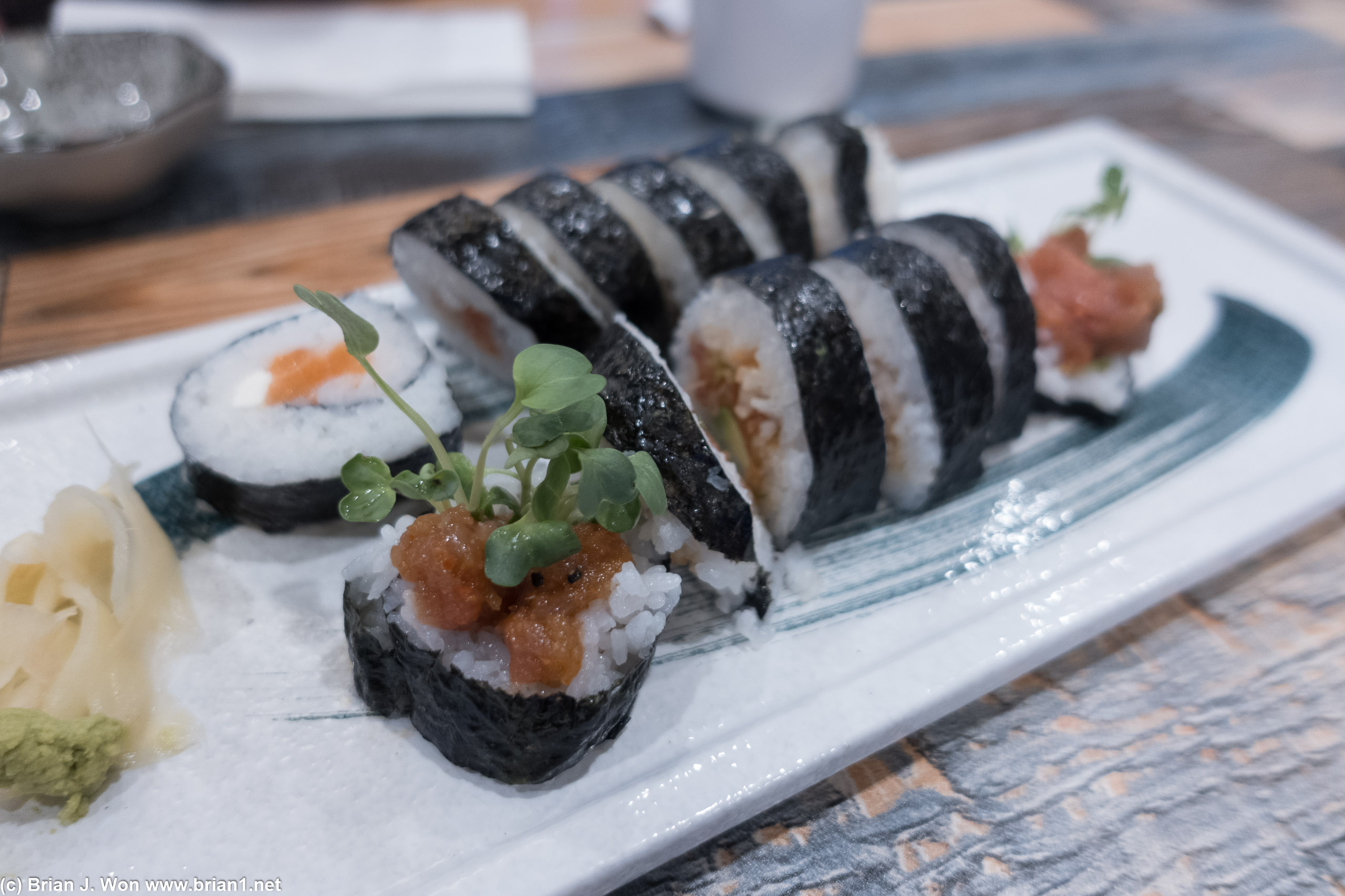 Philly roll and spicy tuna roll.