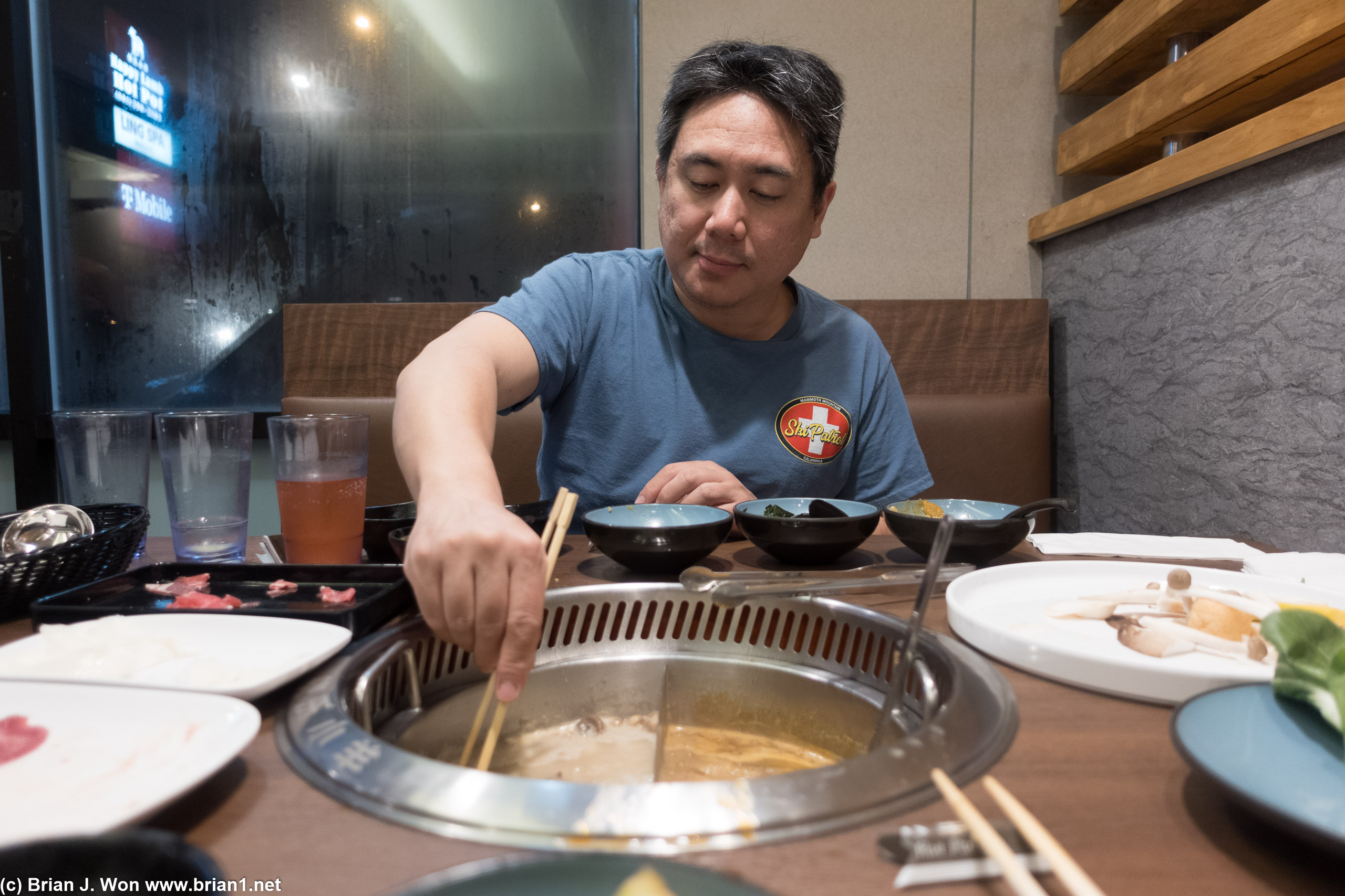 Chris attacking the hot pot.