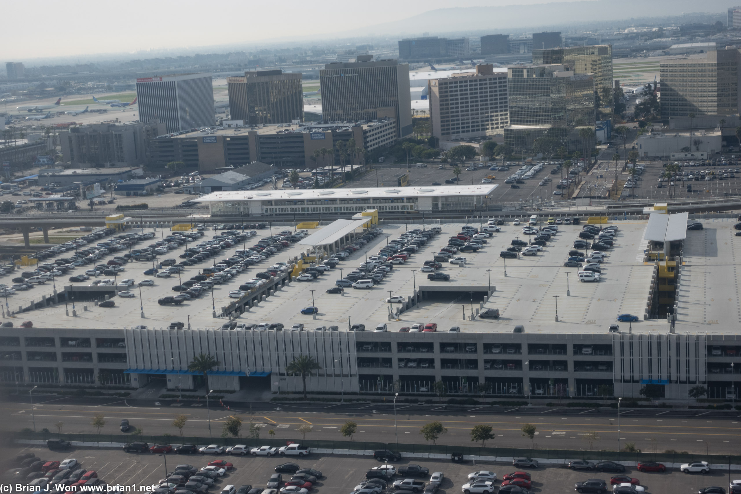 Close-up of the still-not-yet-open Automated People Mover station at the economy lot.