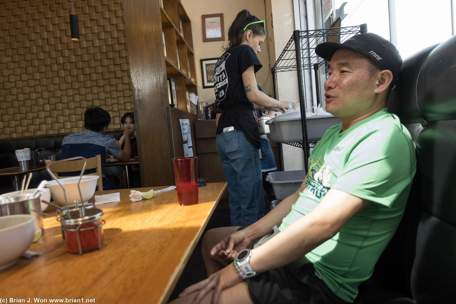 Mike is always animated, even after running 26.2 miles.