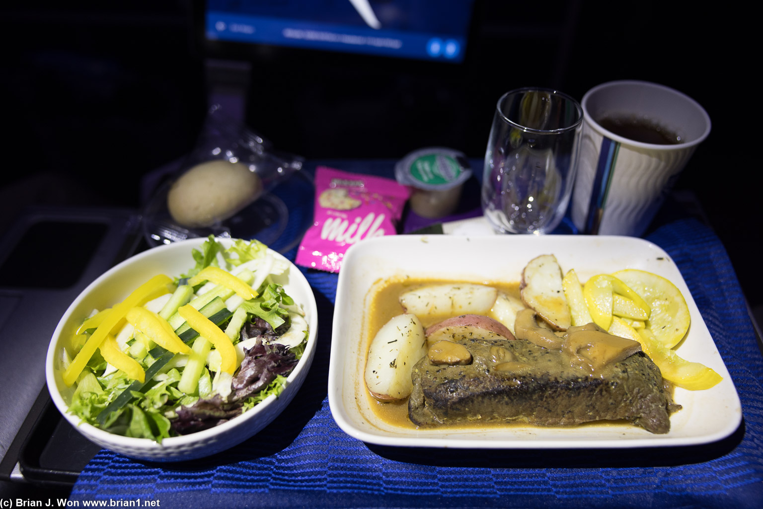 Premium economy meal of beef. Actually not bad, but not good either.