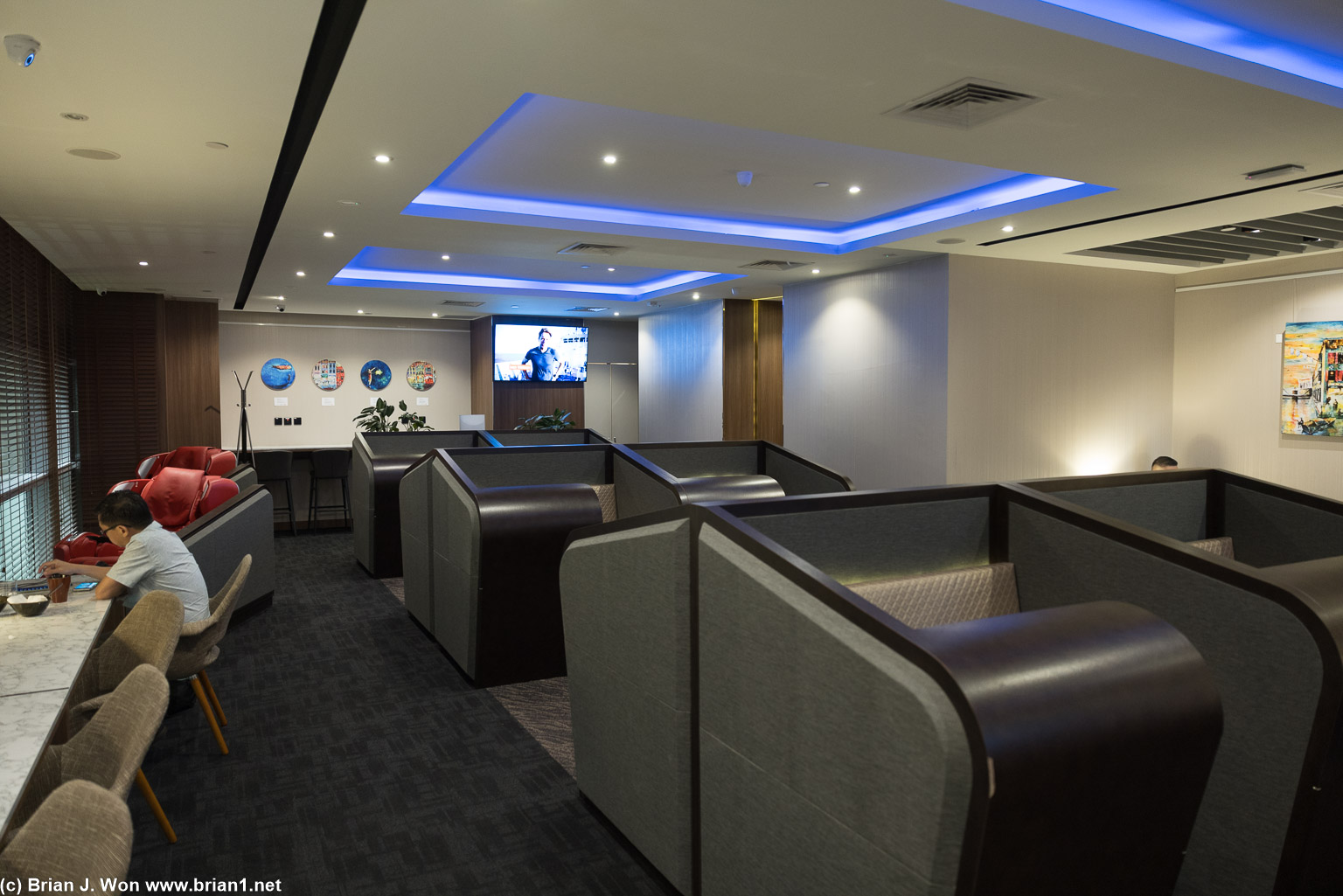 Reserved area for United Airlines Premier 1K inside SATS Premier Lounge.