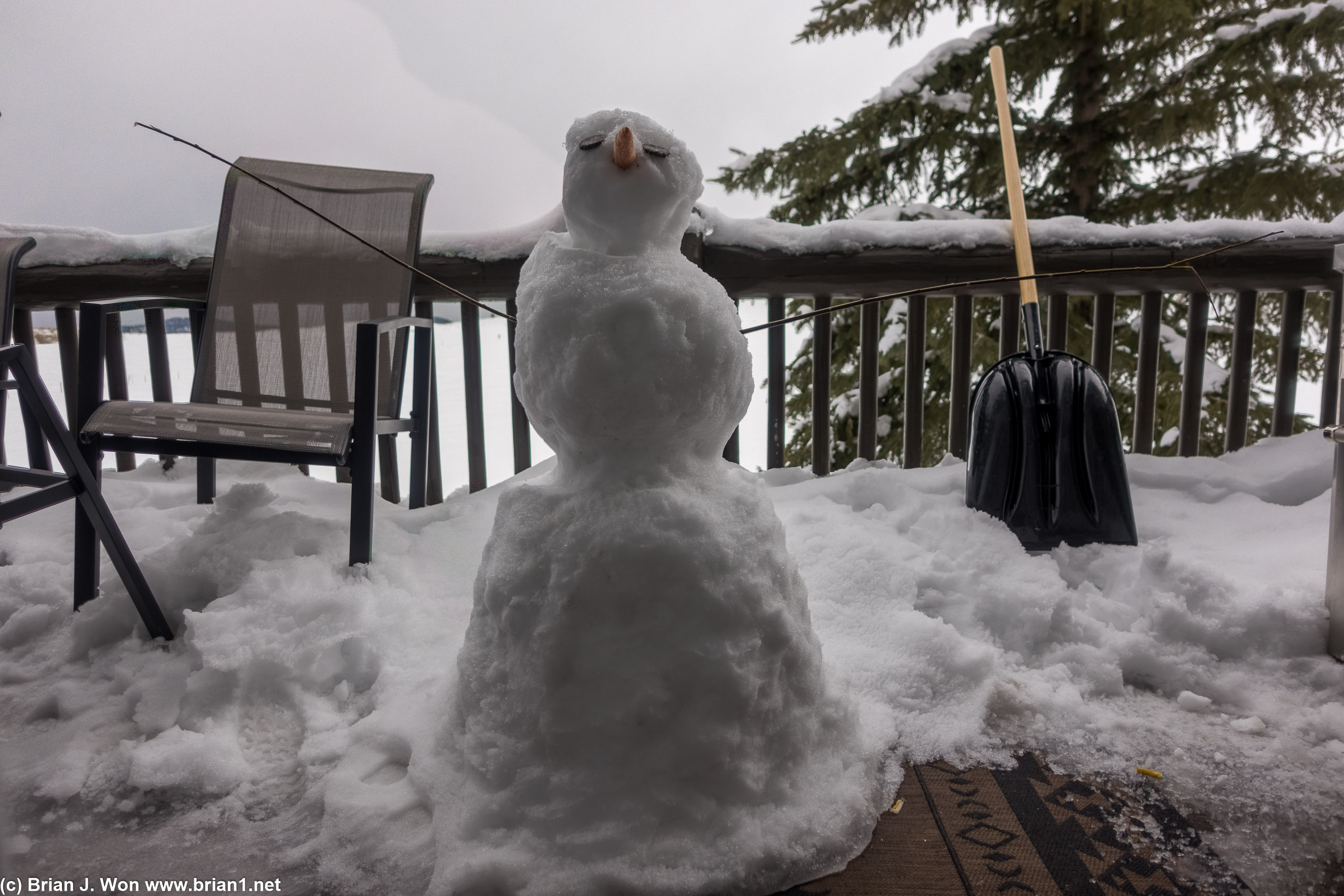 Snowman built by a previous guest.