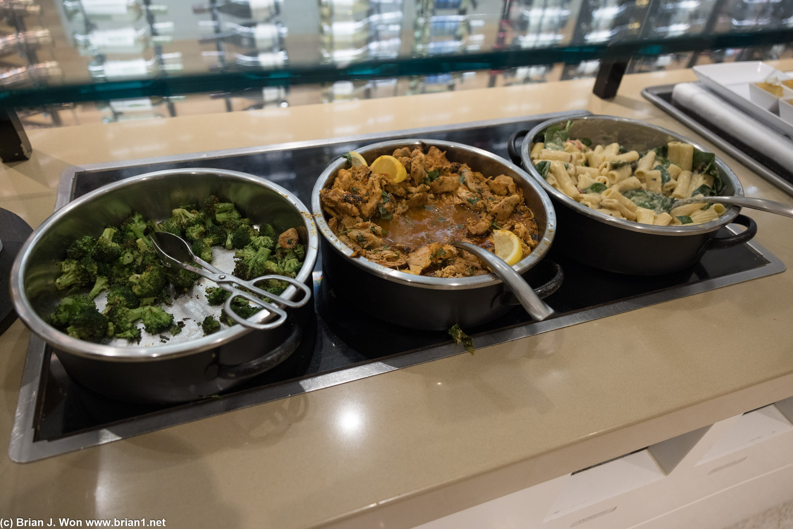 Broccoli, harissa chicken, pasta.