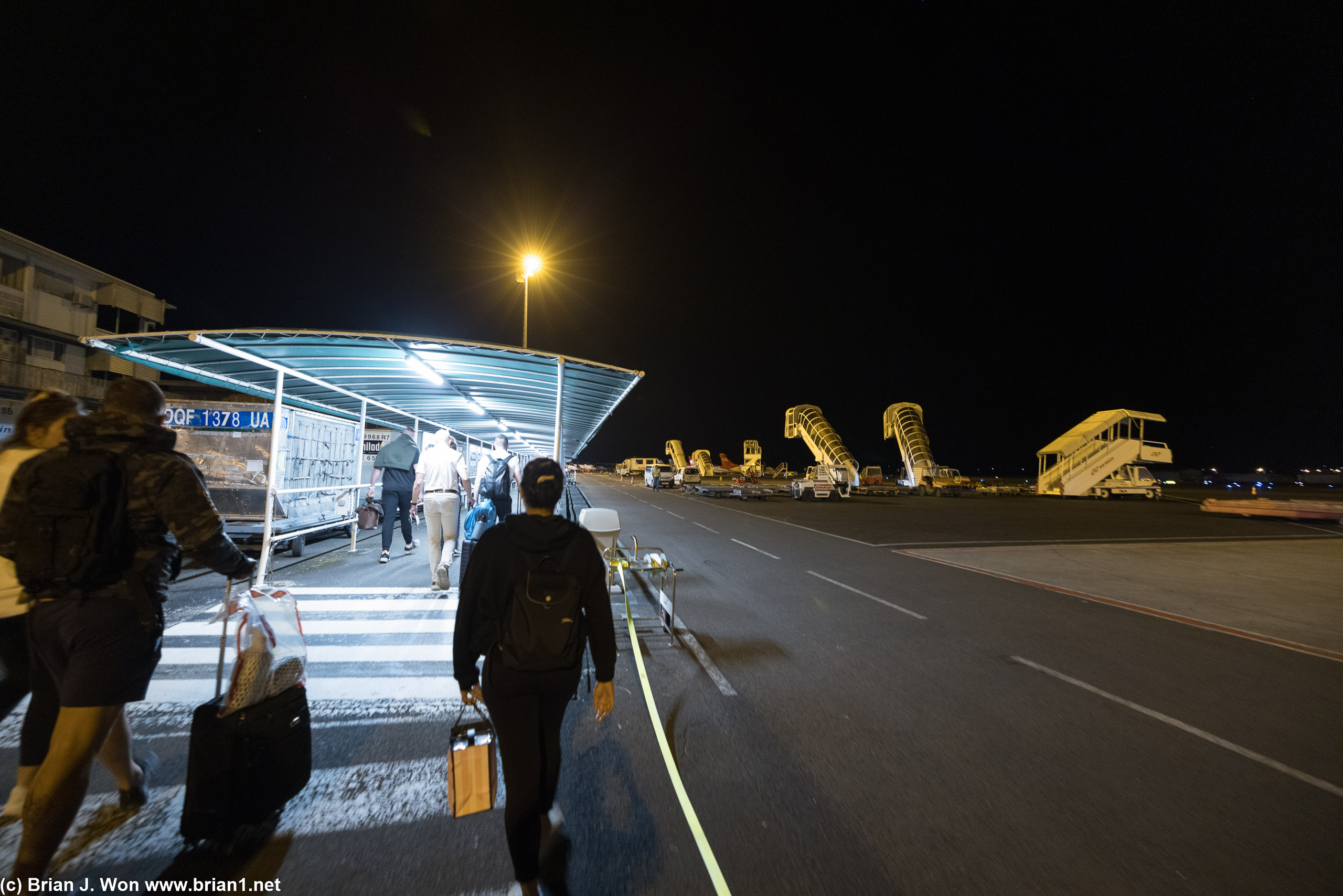 Walking the tarmac. Pleasantly warm already.