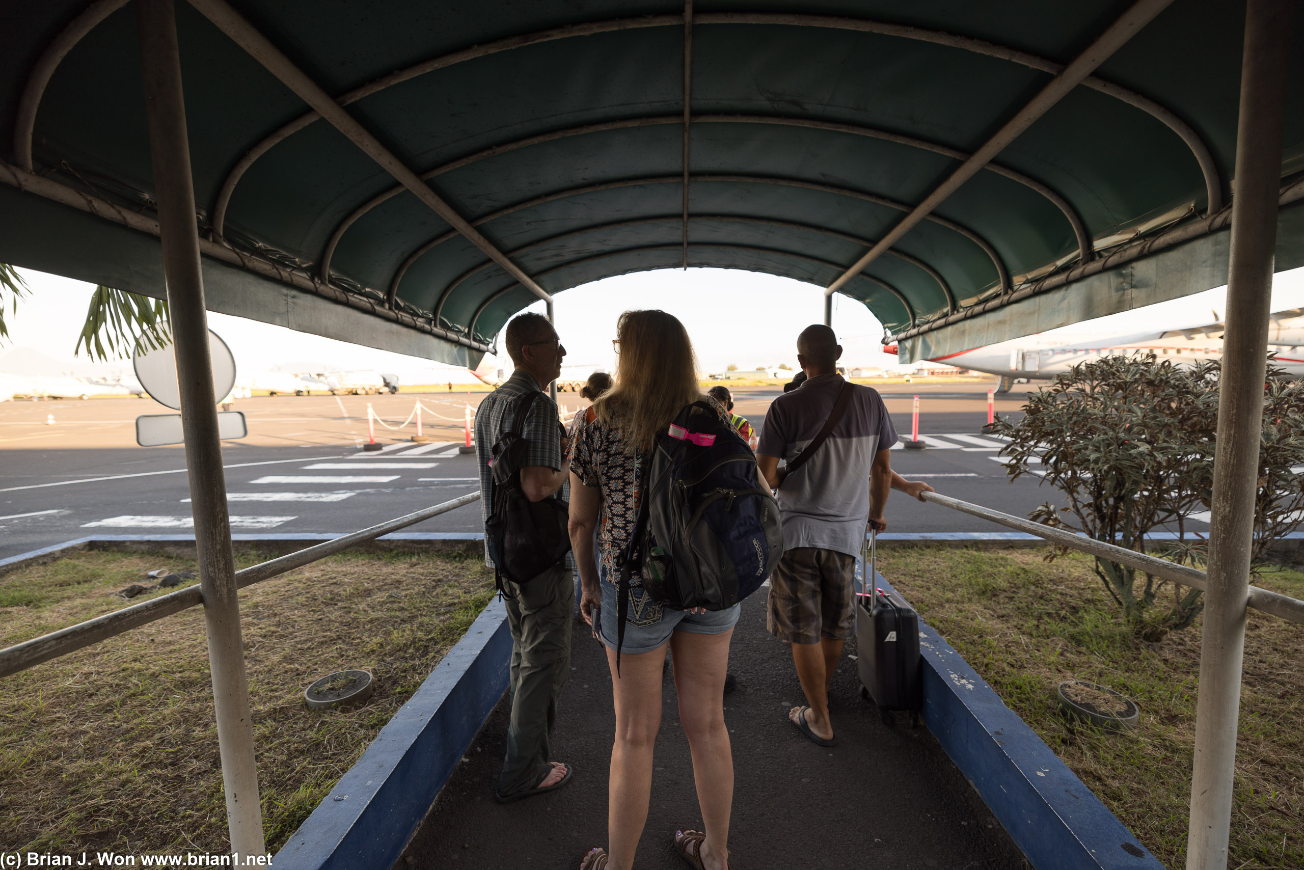 Waiting to walk to the plane.