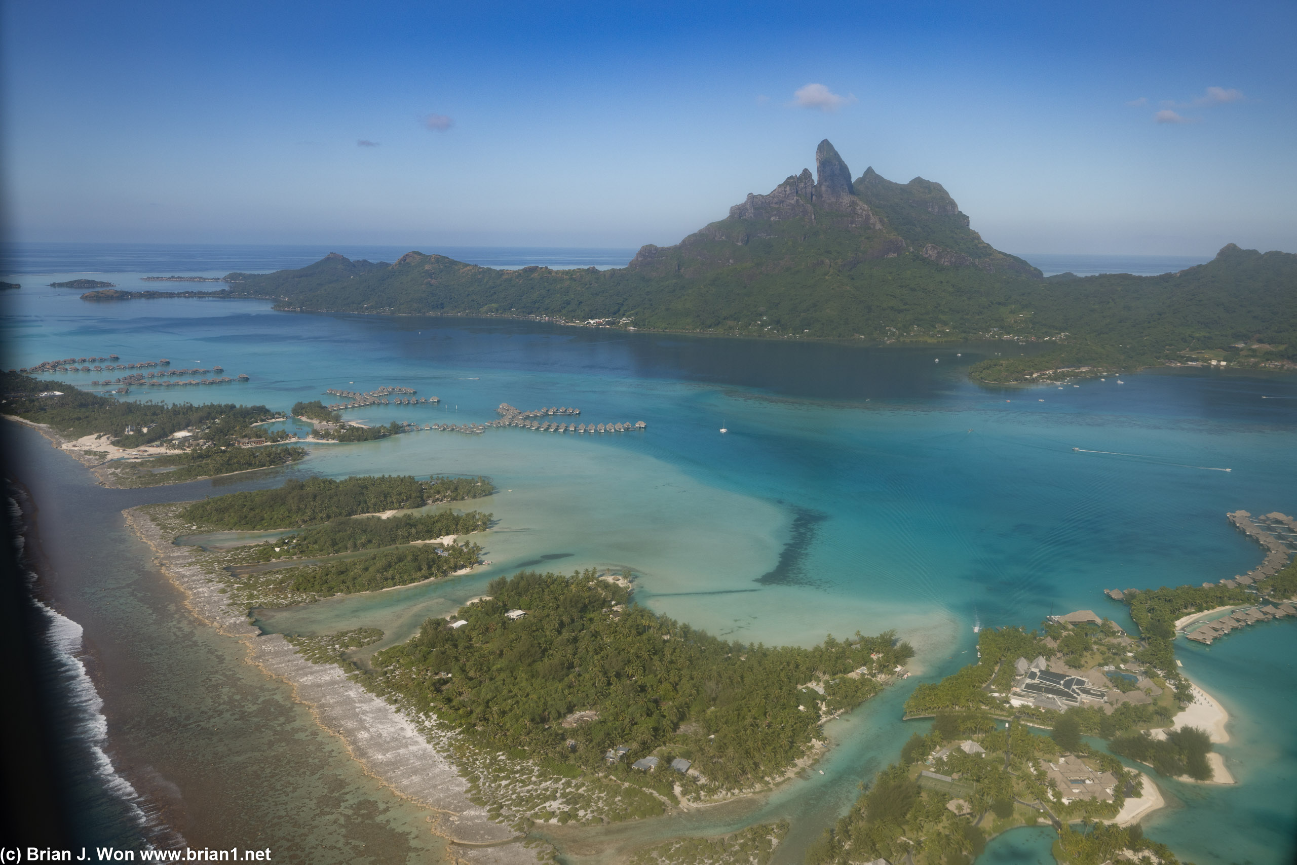 InterContinental Bora Bora Thalasso Spa at far left, the currently closed Westin Bora Bora at left.