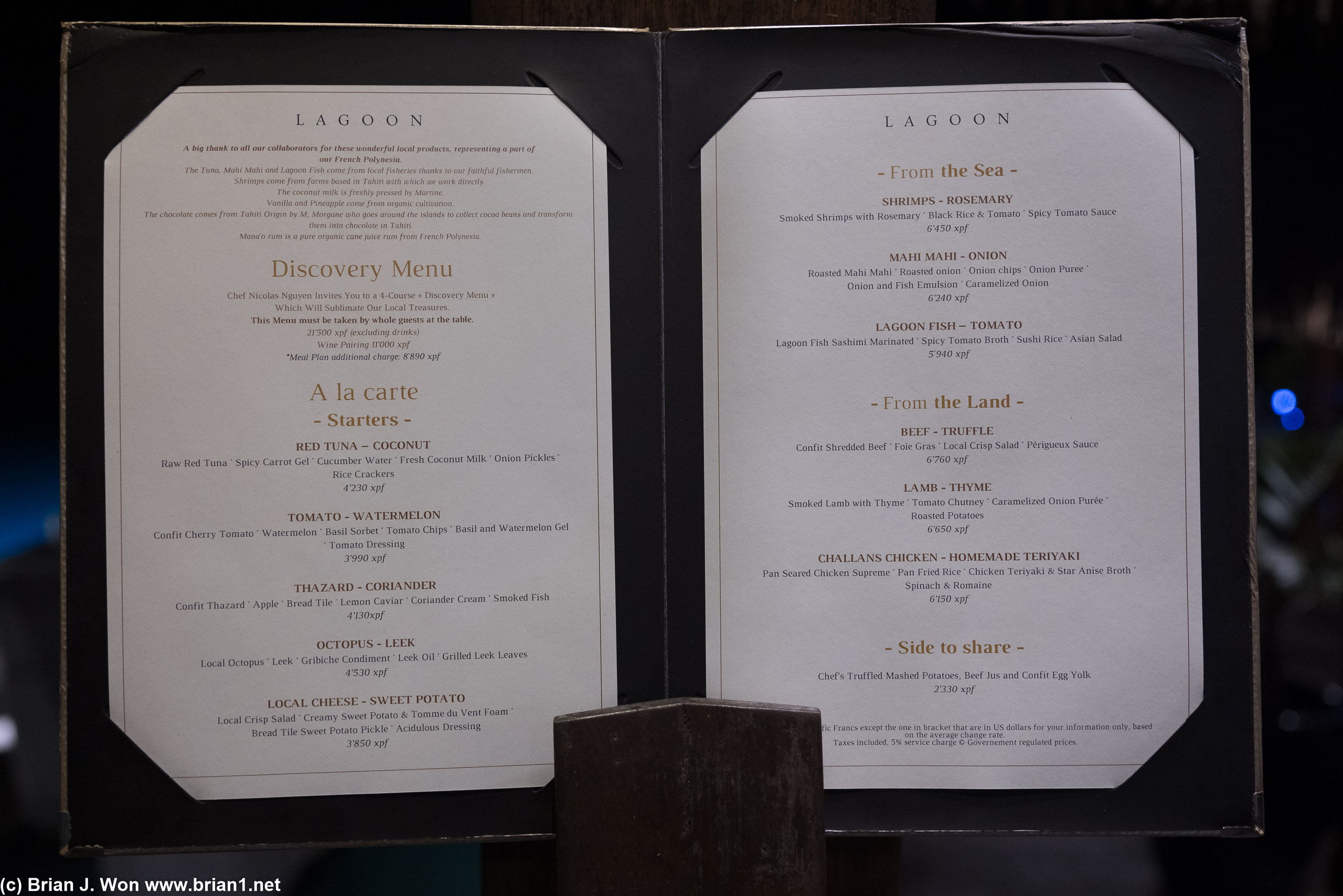 Menu at Lagoon by Jean Georges.