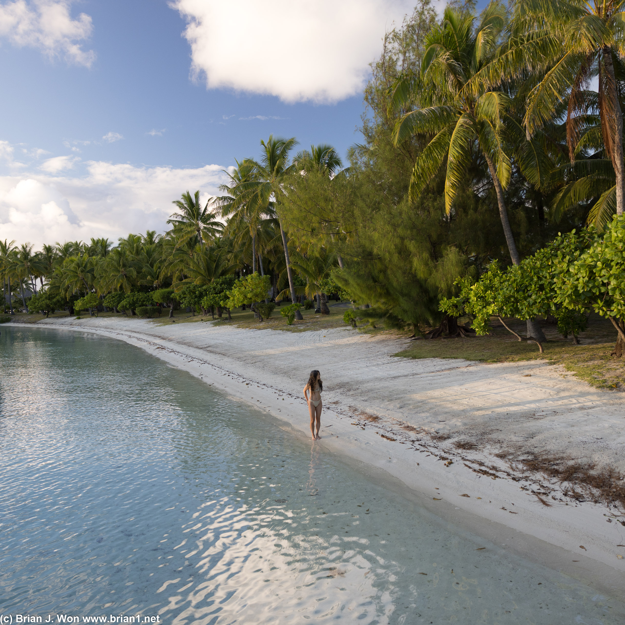 Blue skies and clear water.