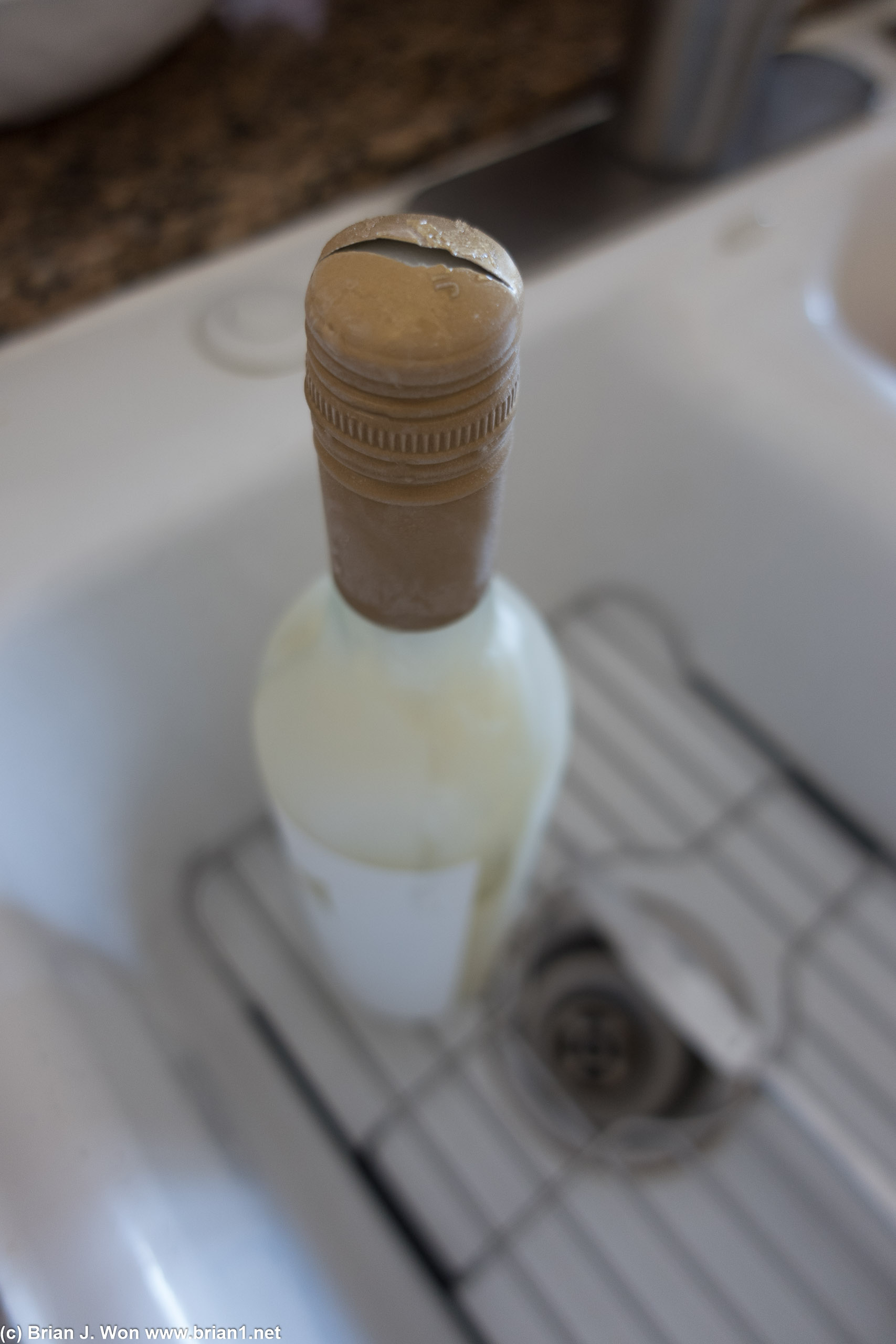 Some left a bottle of Justin sauvignon blanc in the freezer too long.