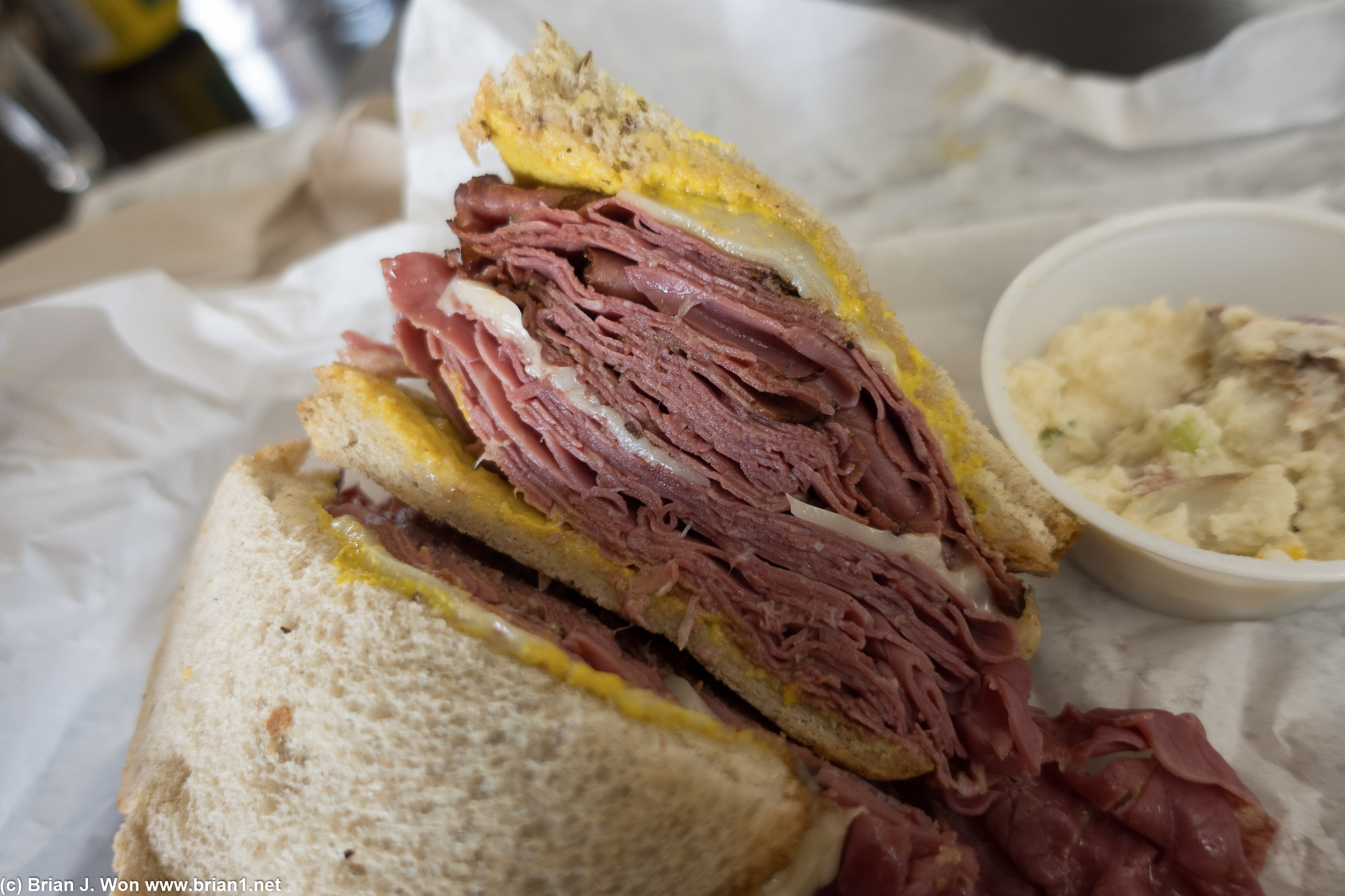 The Stroke: 3/4th pound hot corned beef and pastrami with swiss and mustard.