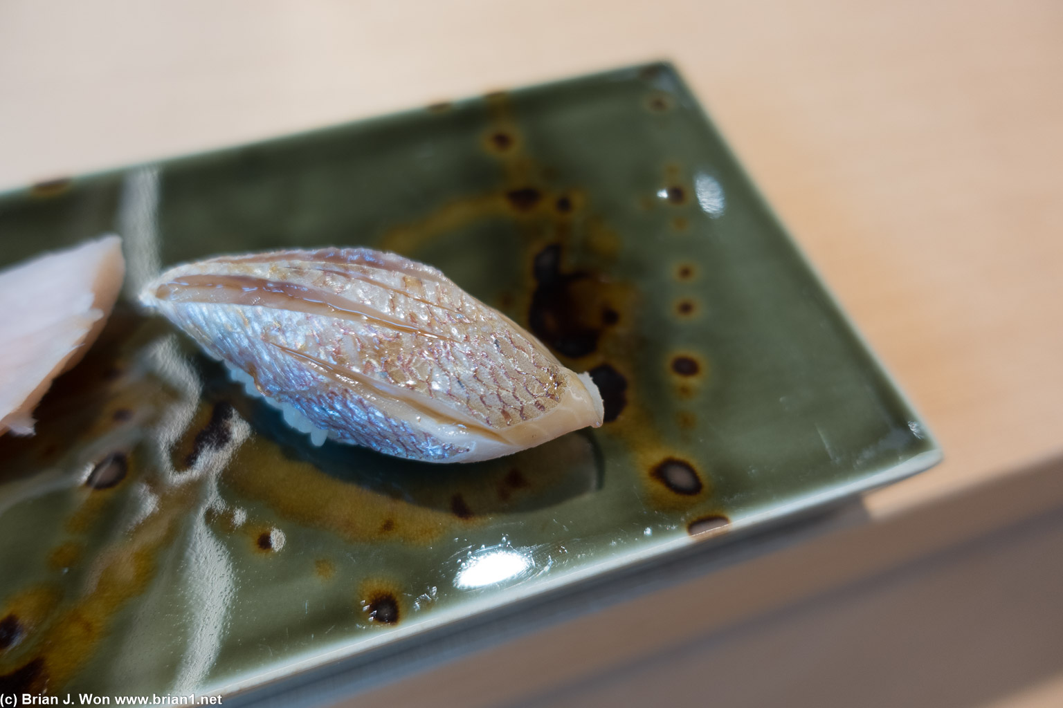 Katsuo (sea bream). Cured, then marinated in vinegar.