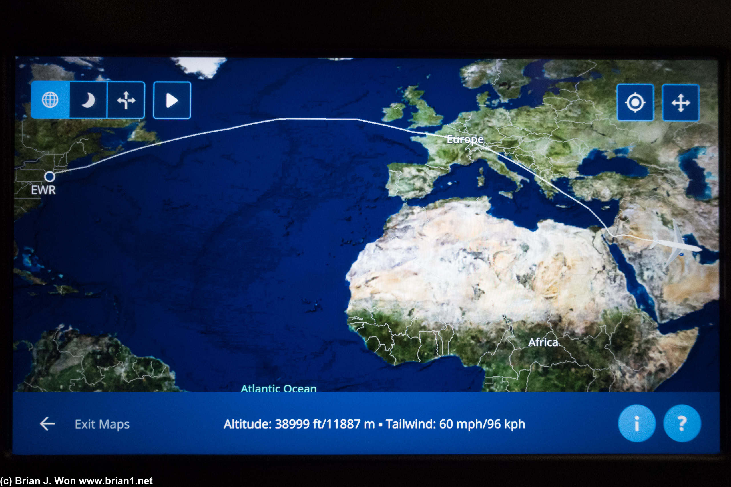 6,855 miles in the air per the map, 7,135 miles per Flightaware, 6,861 miles great circle, 12hr 31min in the air..
