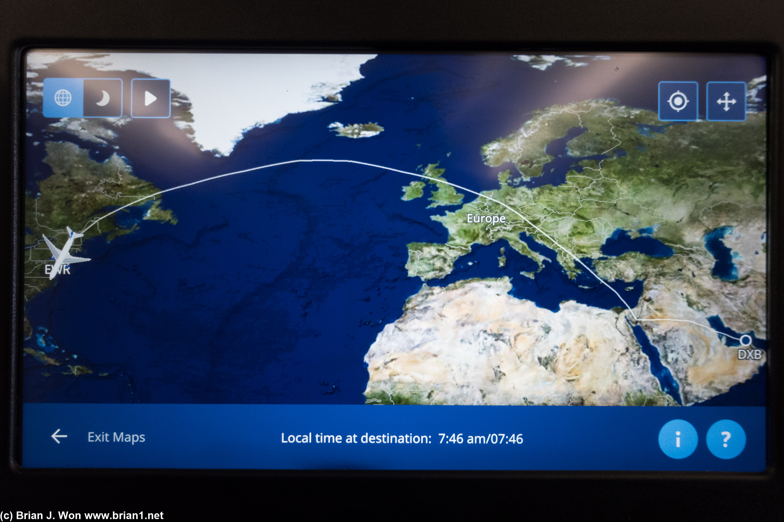 6,854 miles in the air per the map, 7,245 miles per Flightaware, 6,861 miles great circle, 13hr 40min in the air..