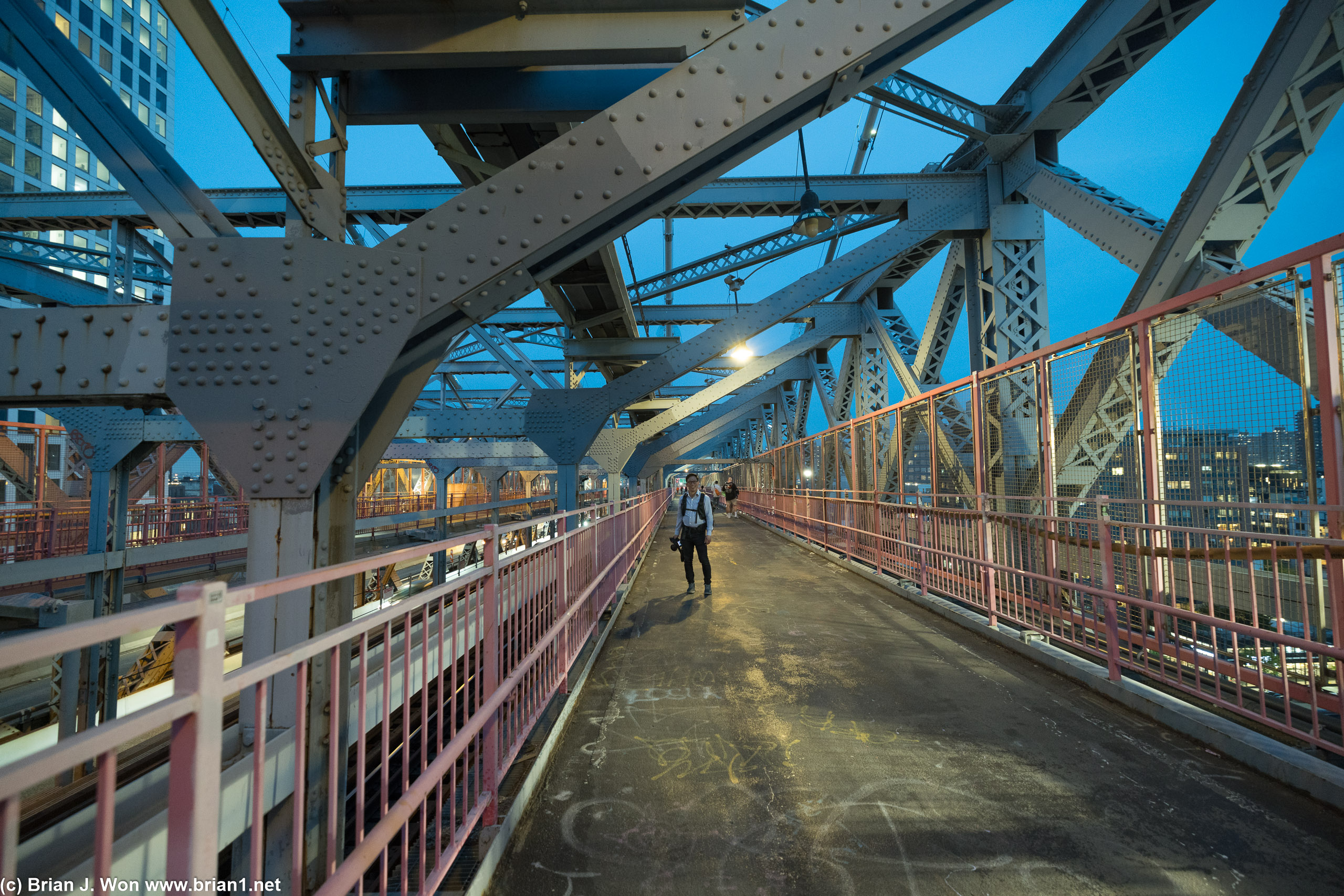 Sam crossing the Williamsburg Bridge.