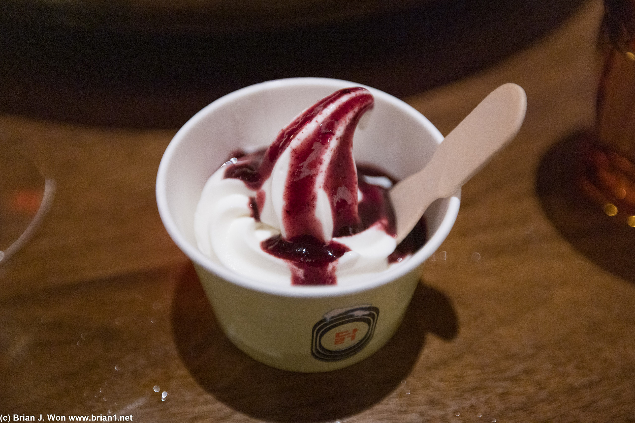 Blueberry-topped ice cream for dessert.