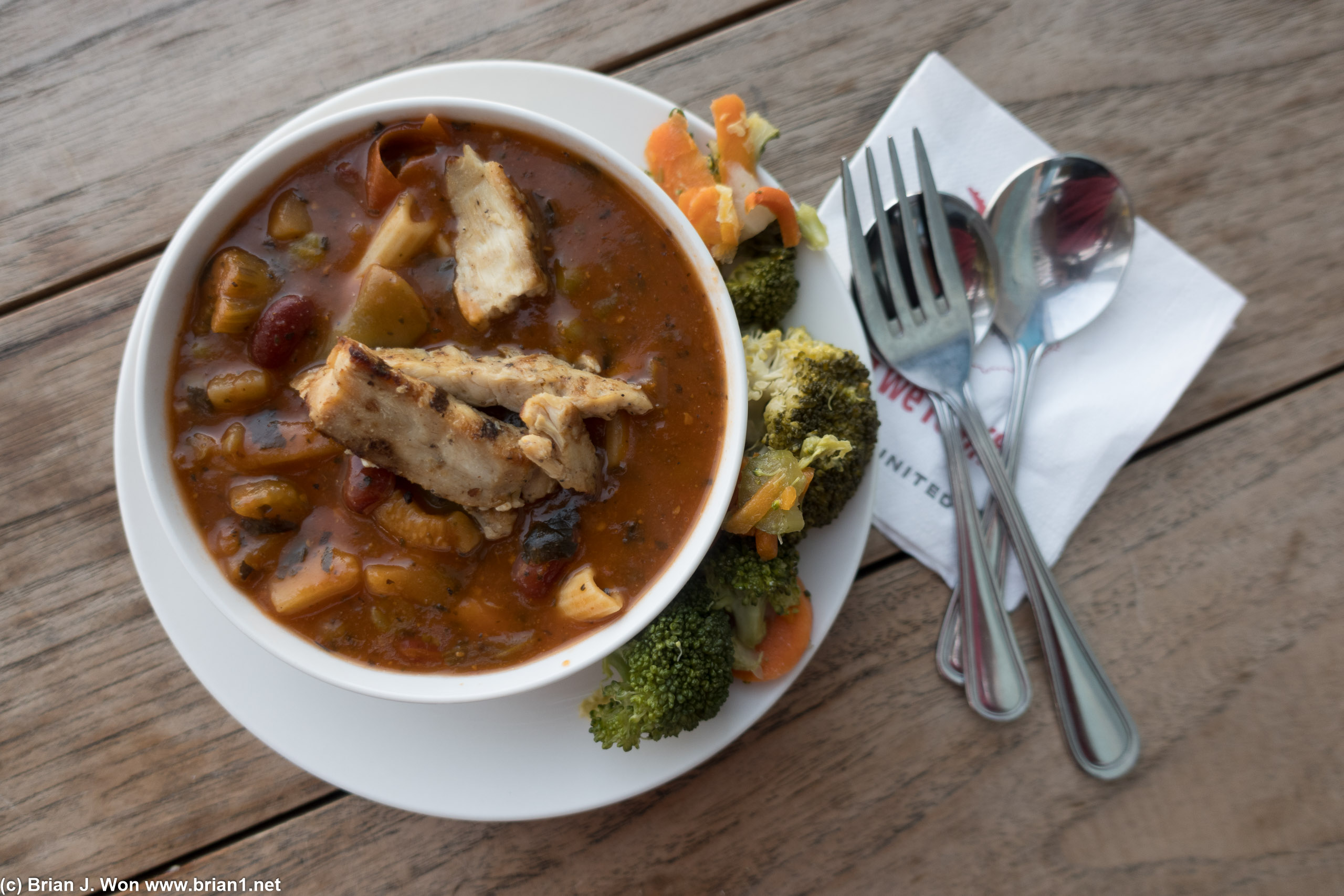 Minestrone at the United Club at LAX was actually edible once you added chicken from another part of the buffet.