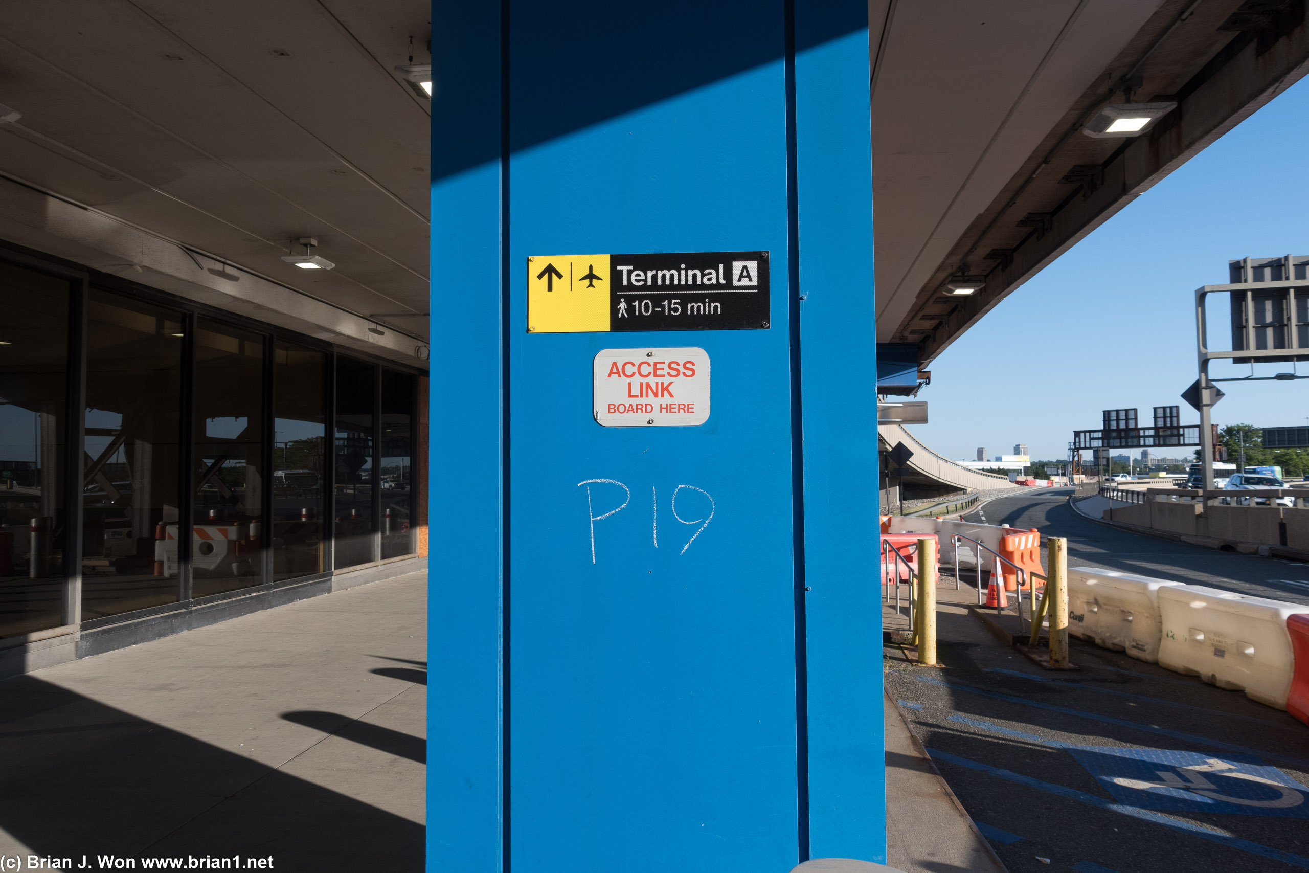 The old Terminal A is now closed, this sign at the old one points to the walking pathway to the new Terminal A.