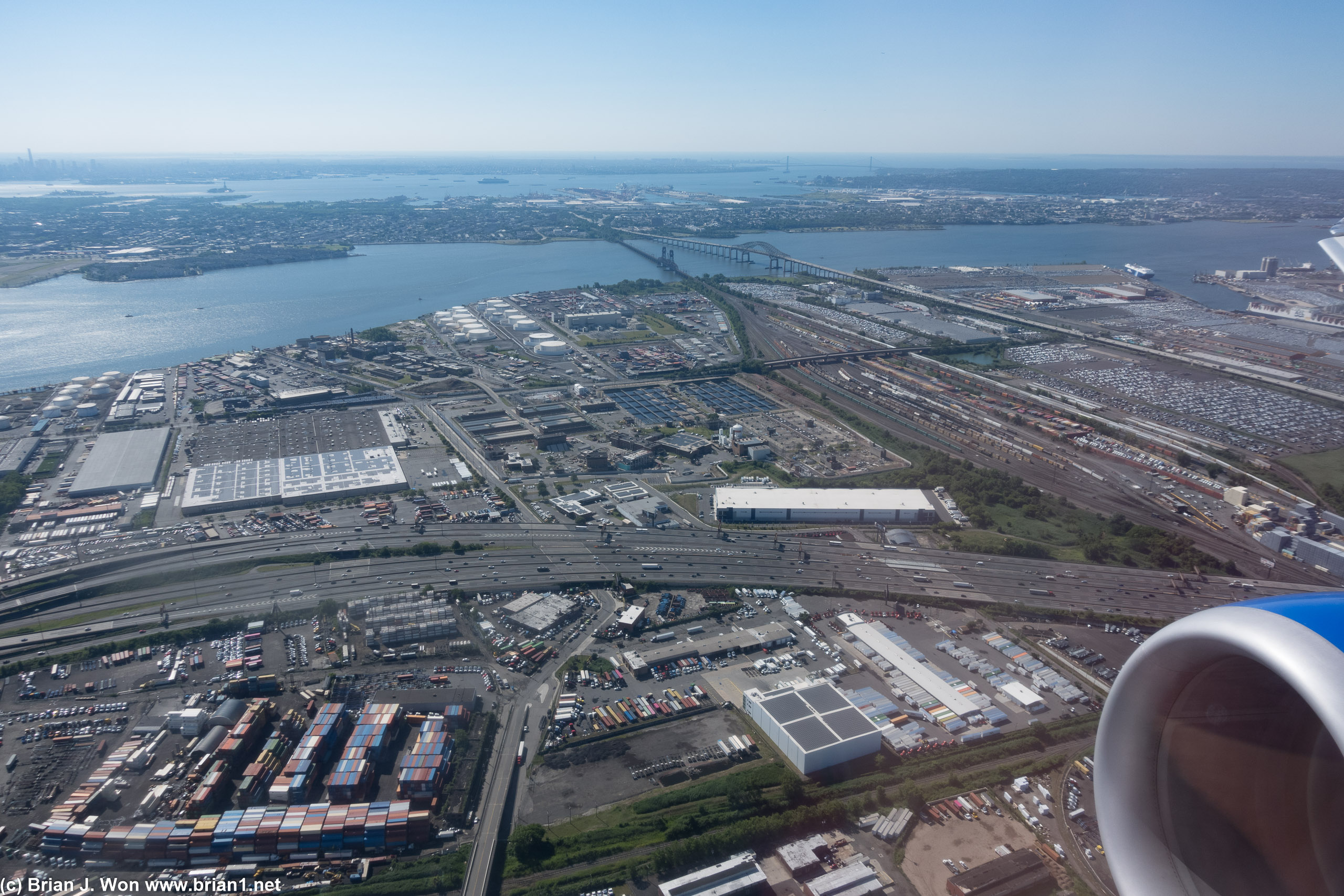 Taking off with Manhattan and the Hackensack River in the distance.