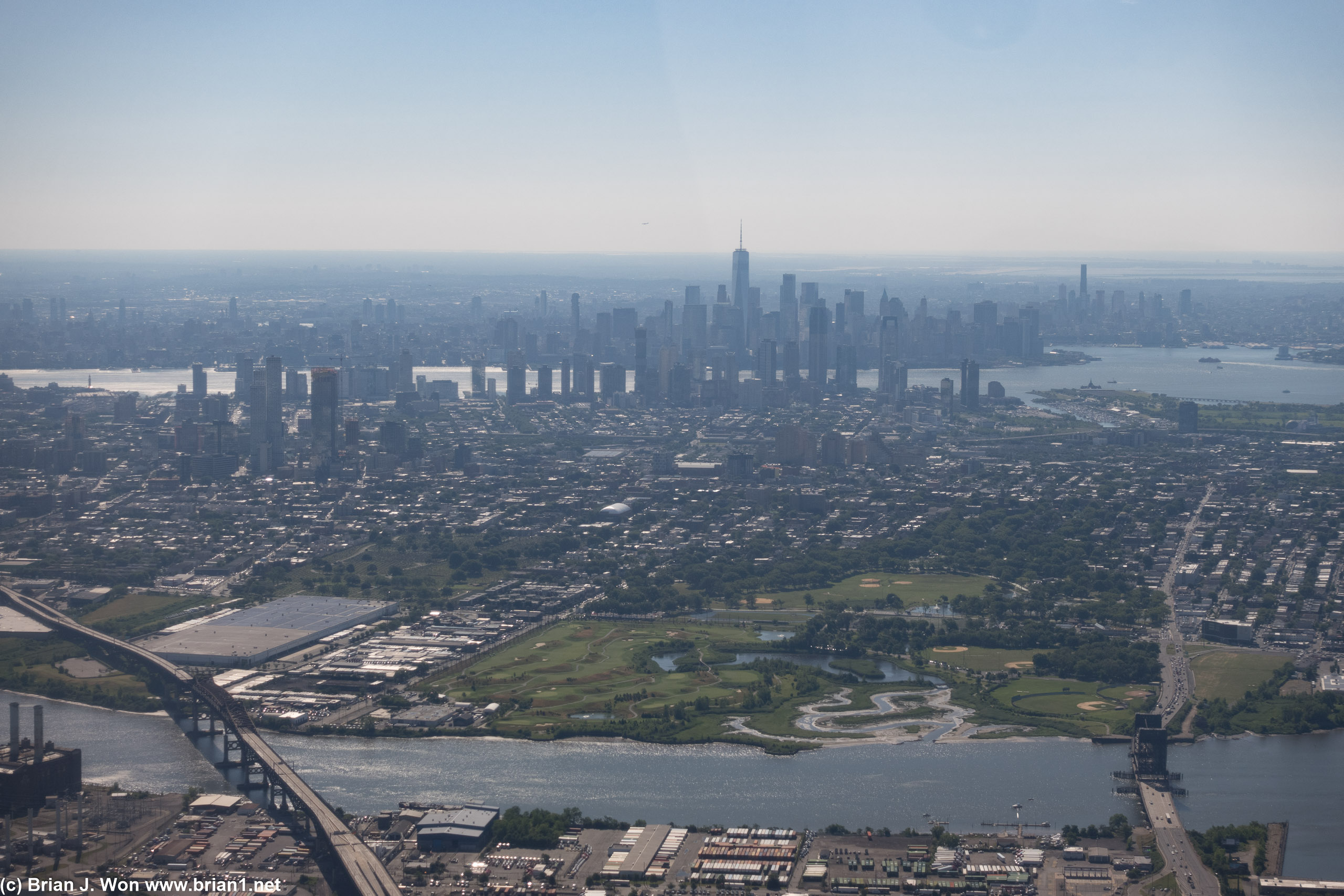 Taking off with Manhattan and the Hackensack River in the distance.