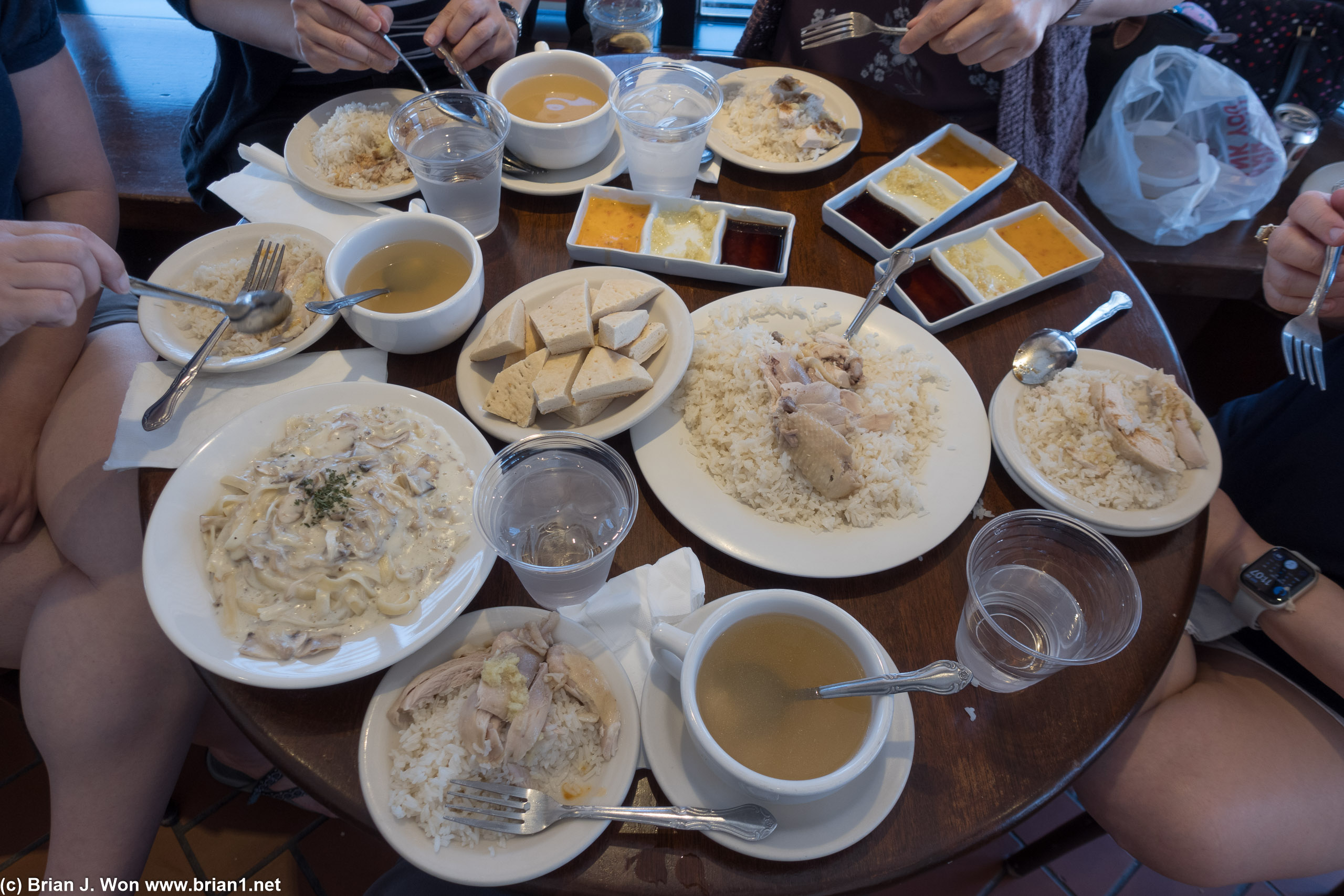 After divving up the 2 other plates of rice, and the other half the chicken is on the bench behind us. No space!