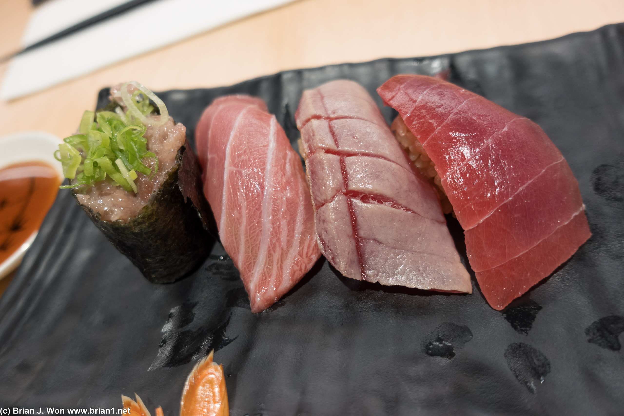 Negitoro, otoro, seared toro, akami.