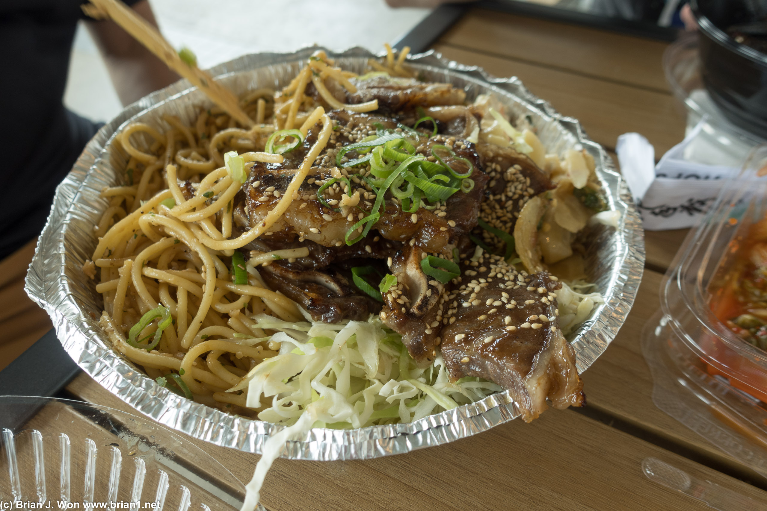 Mike got a ridiculously large plate of smoked galbi with the garlic noodle upgrade.