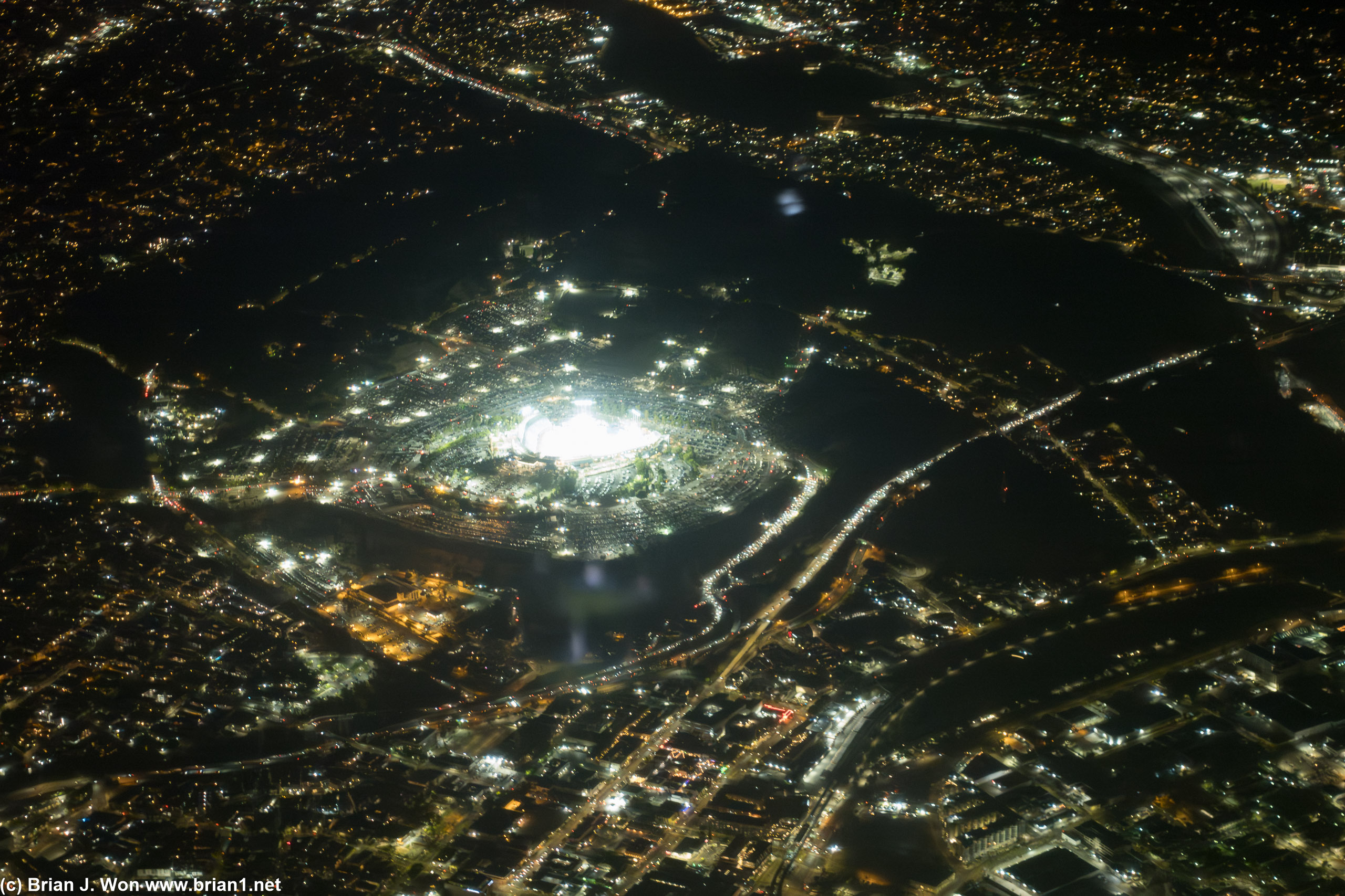 Dodger Stadium on game night.