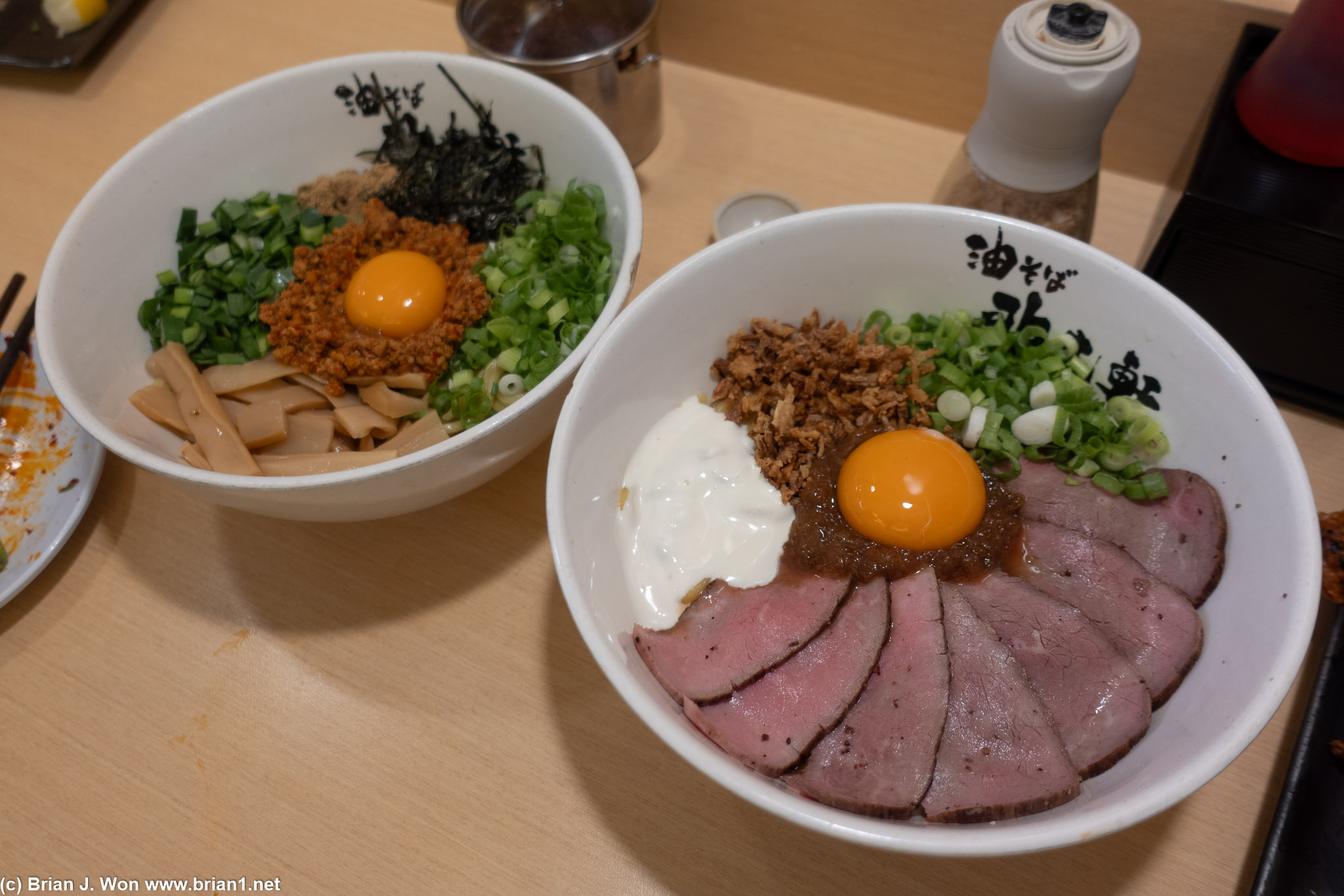 Roast beef aburasoba at right was less rich and intense, but still flavorful.