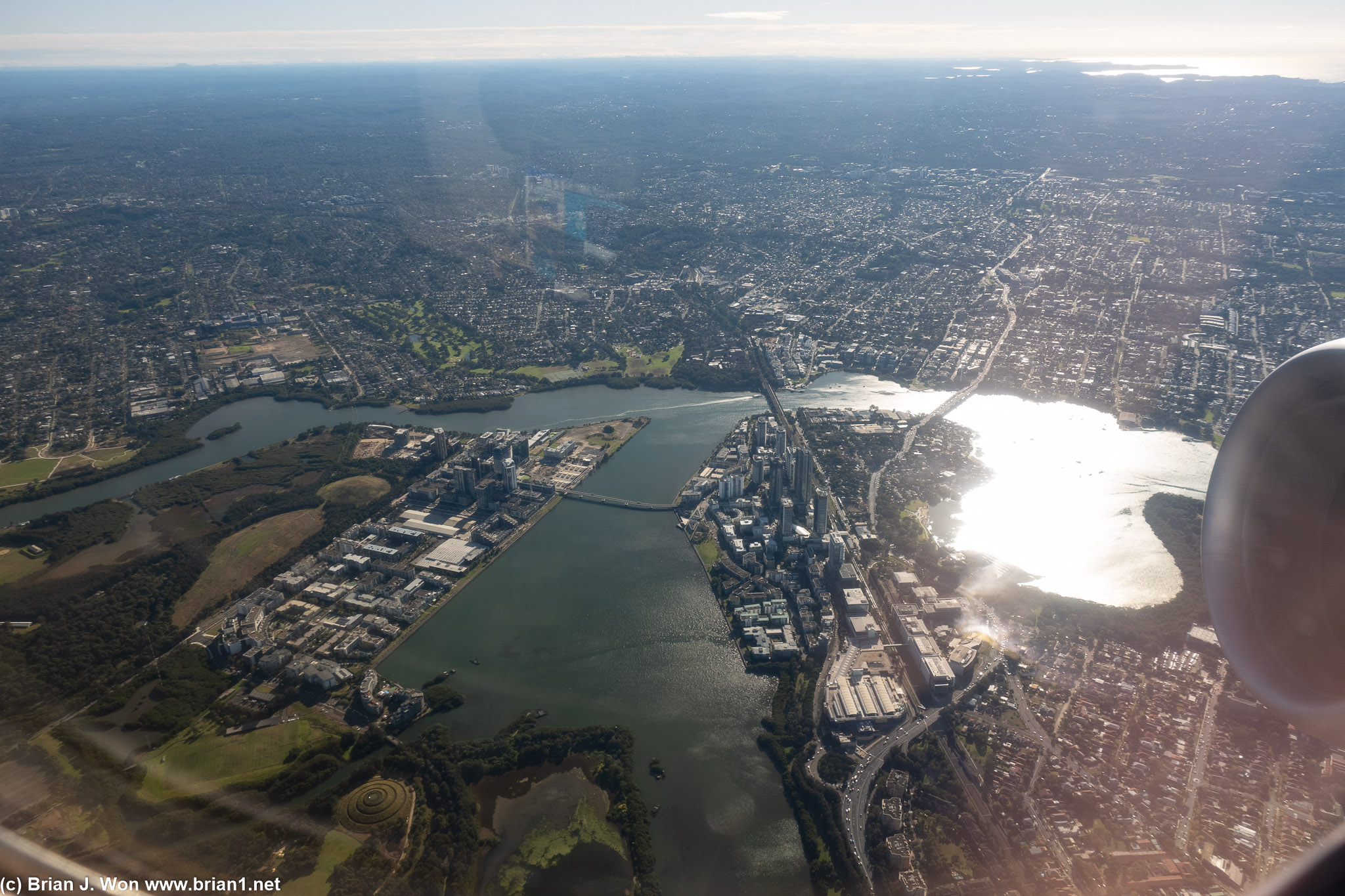 Turning west over the Parramatta River and Rhodes Point.