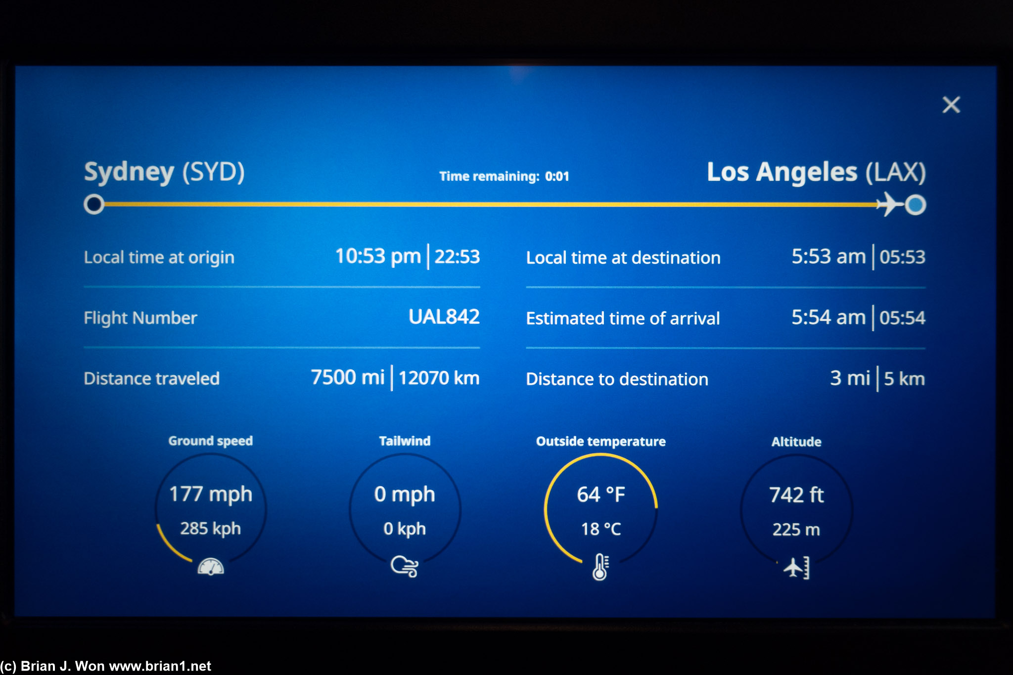 7,503 miles (actual), 7,650 miles (Flightaware), 7,503 miles (great circle), 13:07 actual flight time.