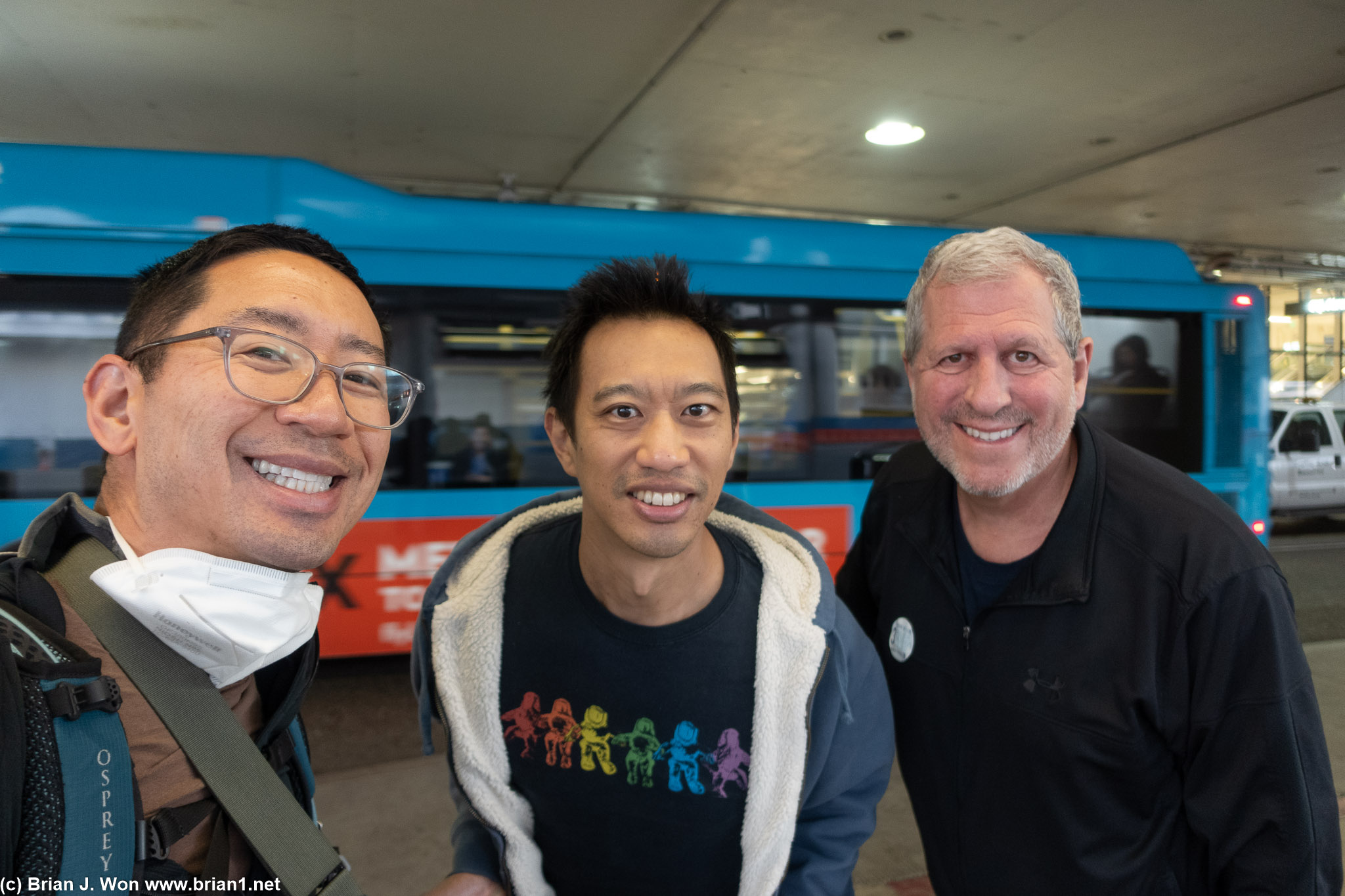 Lost Carl and his husband Bruce somewhere in the terminal, but managed a selfie with John and (the other) Bruce before we parted ways.