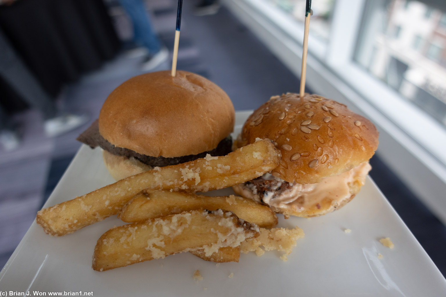 Beef brisket sliders were pretty good, the chicken ones and the fries were both meh.