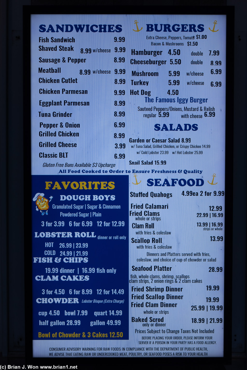 The menu.