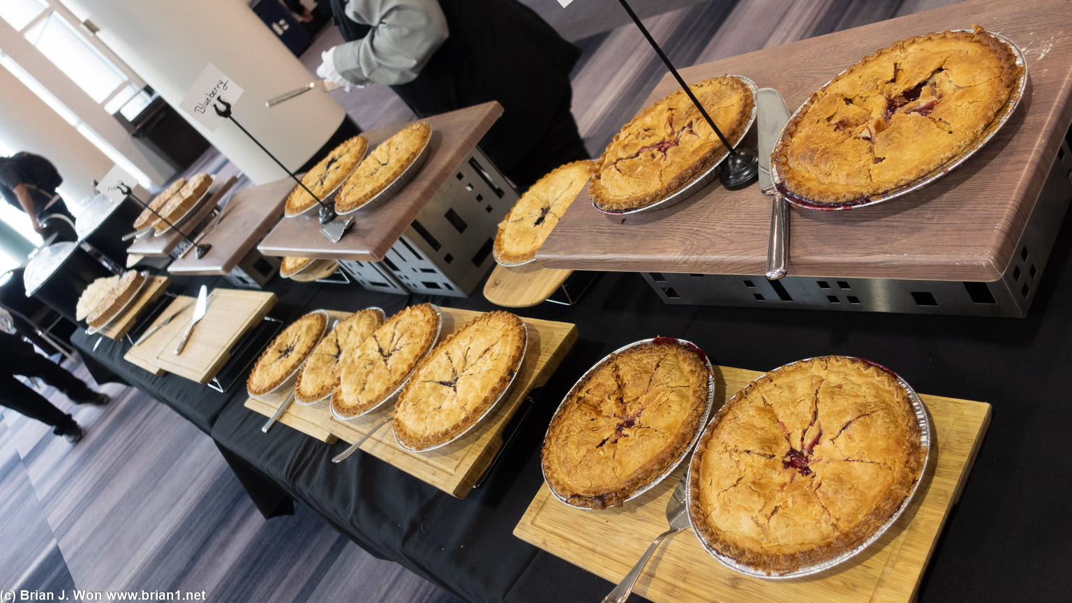 Cherry, peach, and blueberry pies at the post-session happy hour today.