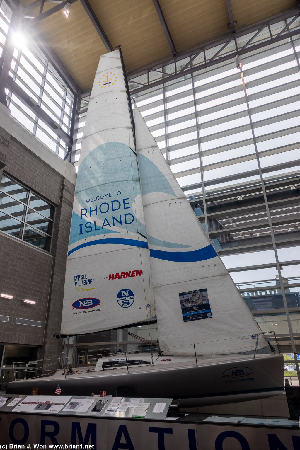 Fancy sailboat gracing baggage claim at T. F. Green International Airport (PVD).